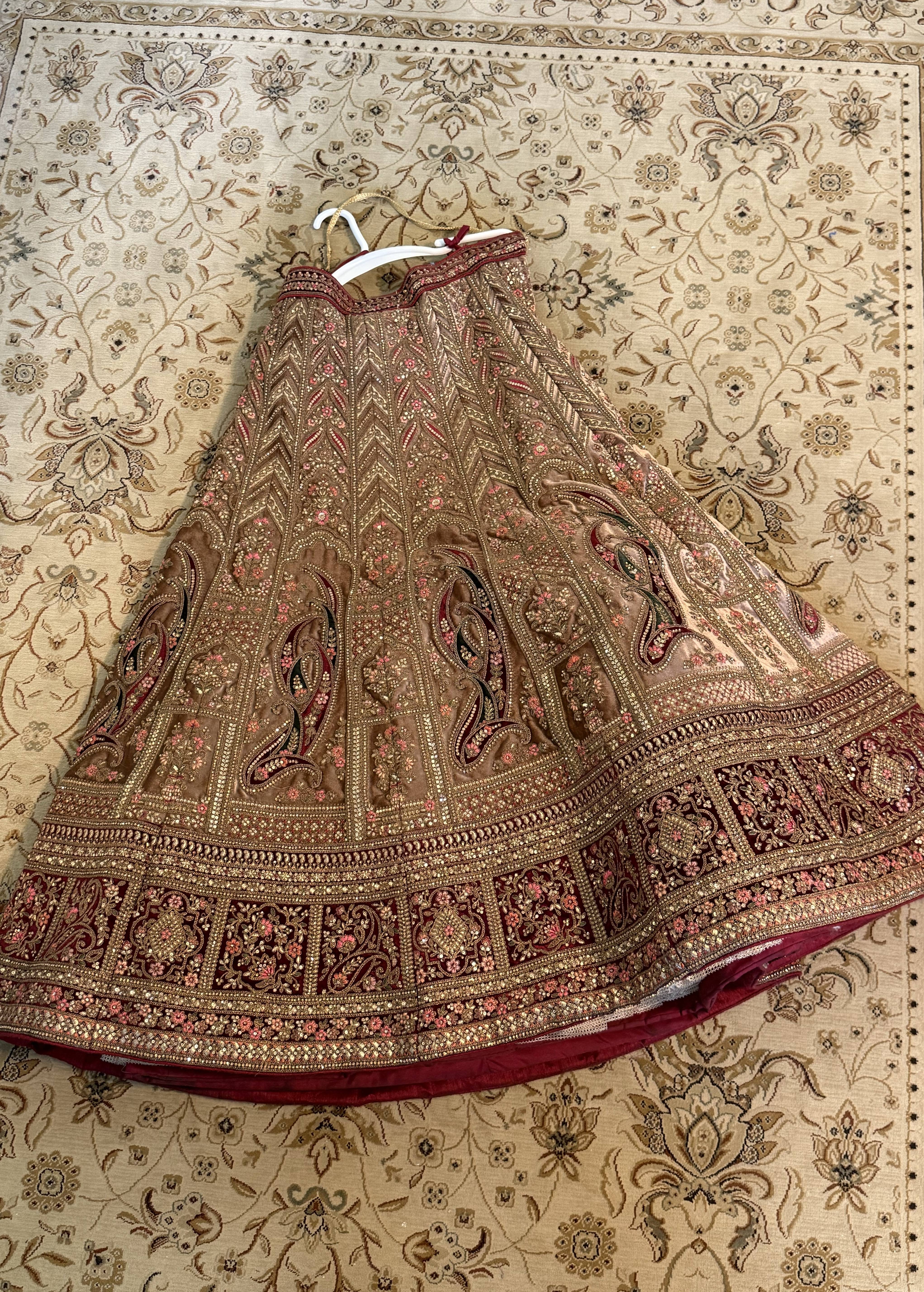 Maroon Velvet Lehenga Set Image - 5