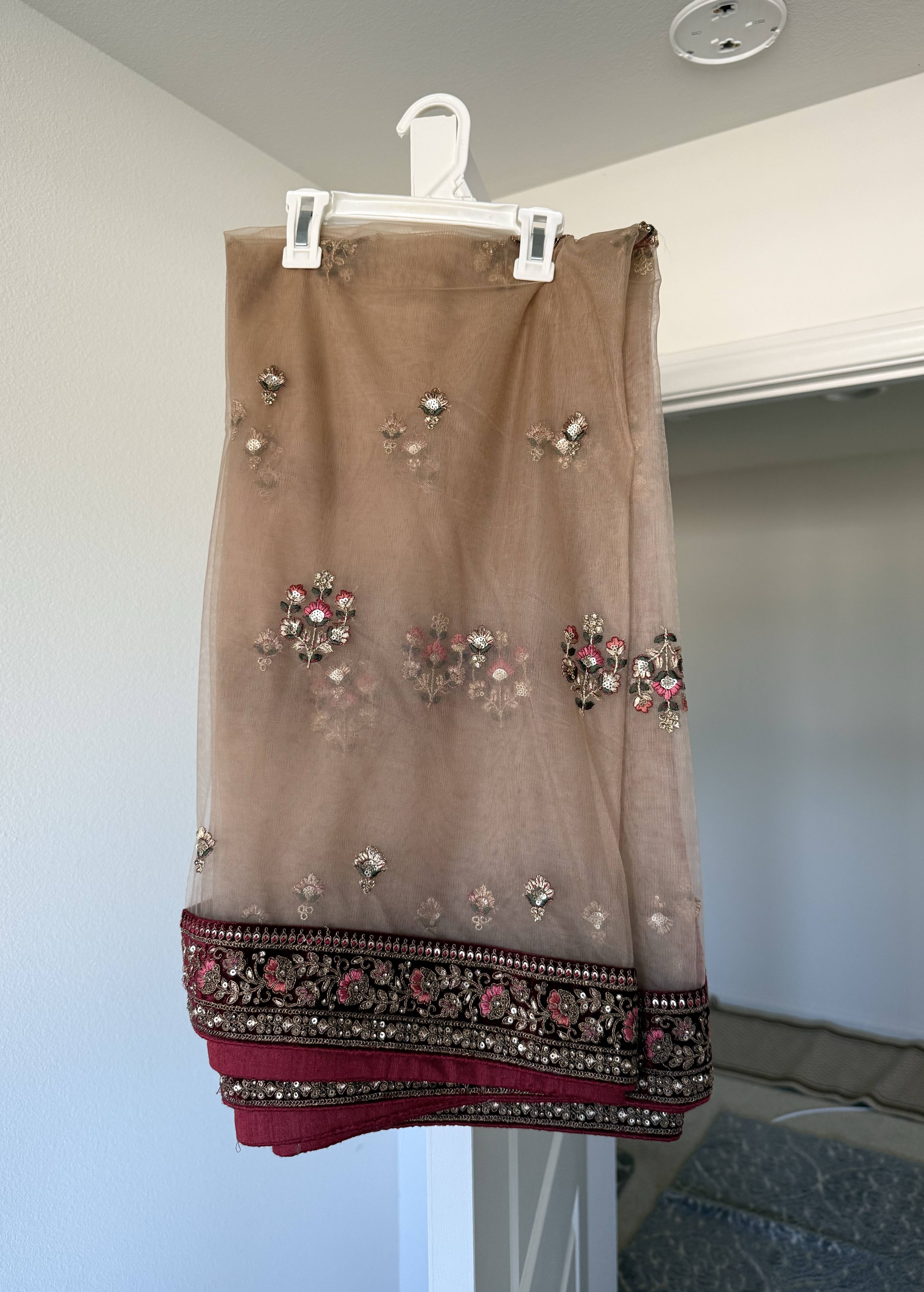 Maroon Velvet Lehenga Set Image - 4