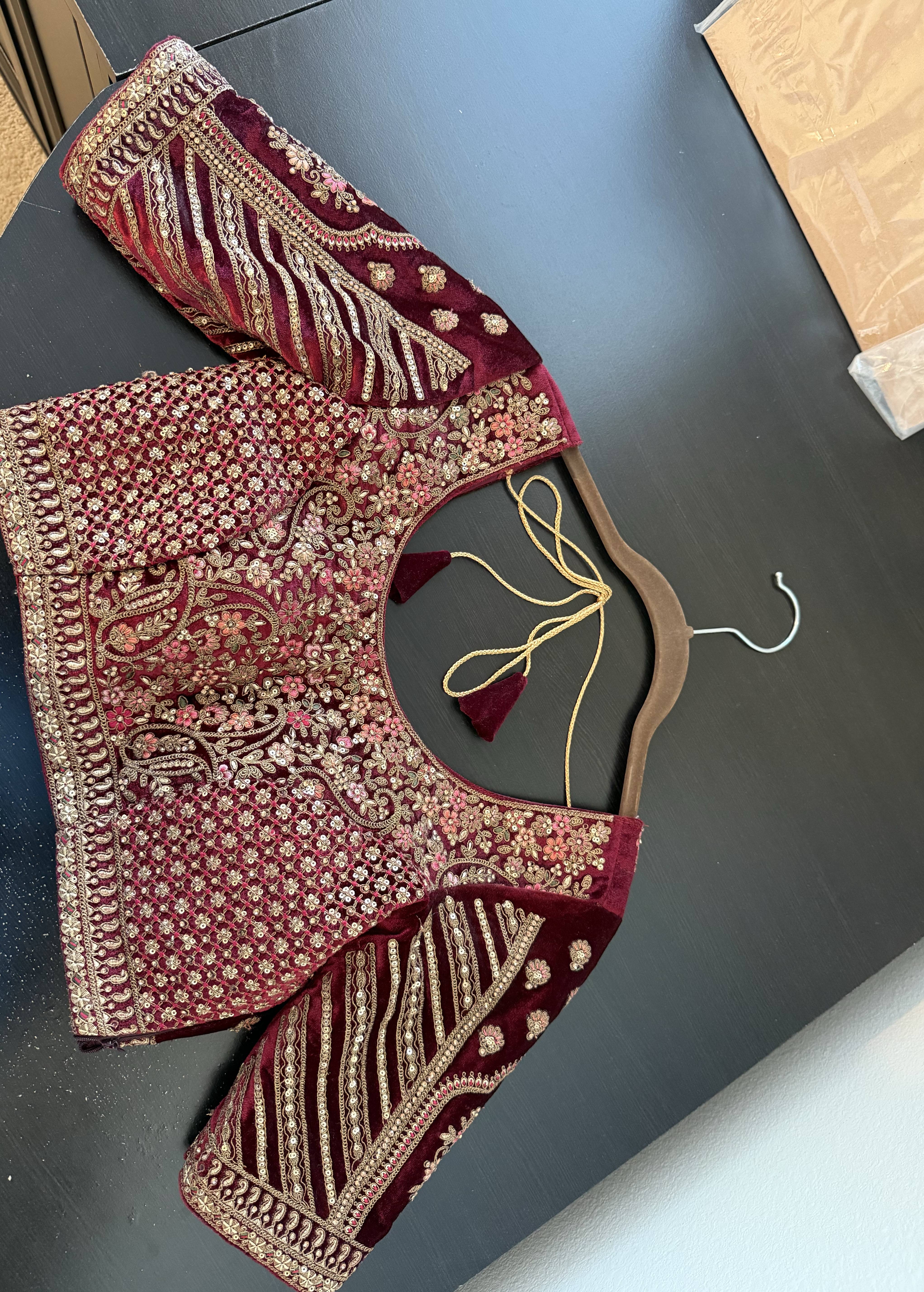 Maroon Velvet Lehenga Set Image - 2