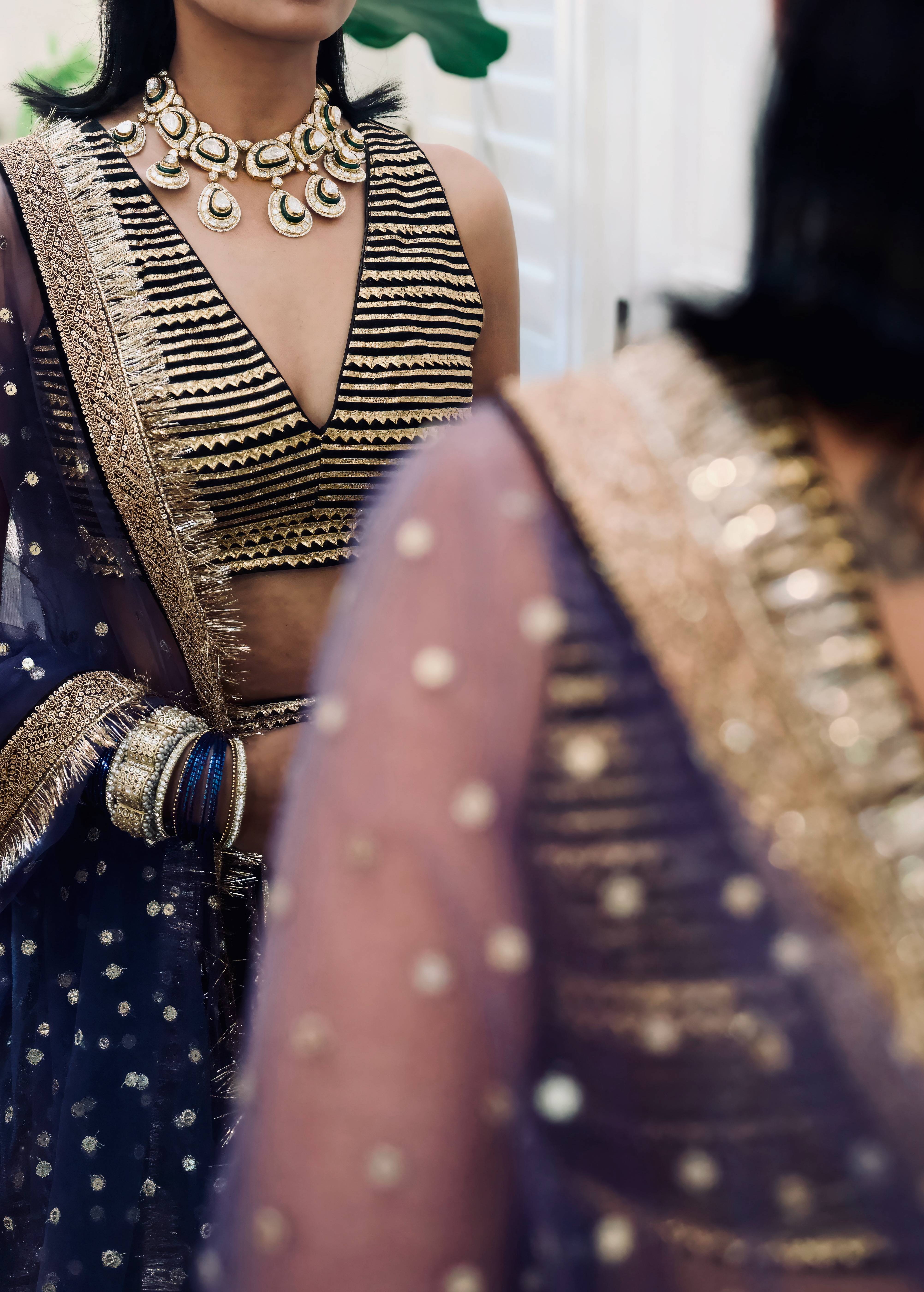 Black and Gold Sequin Lehenga with Blue Dupatta Image - 4