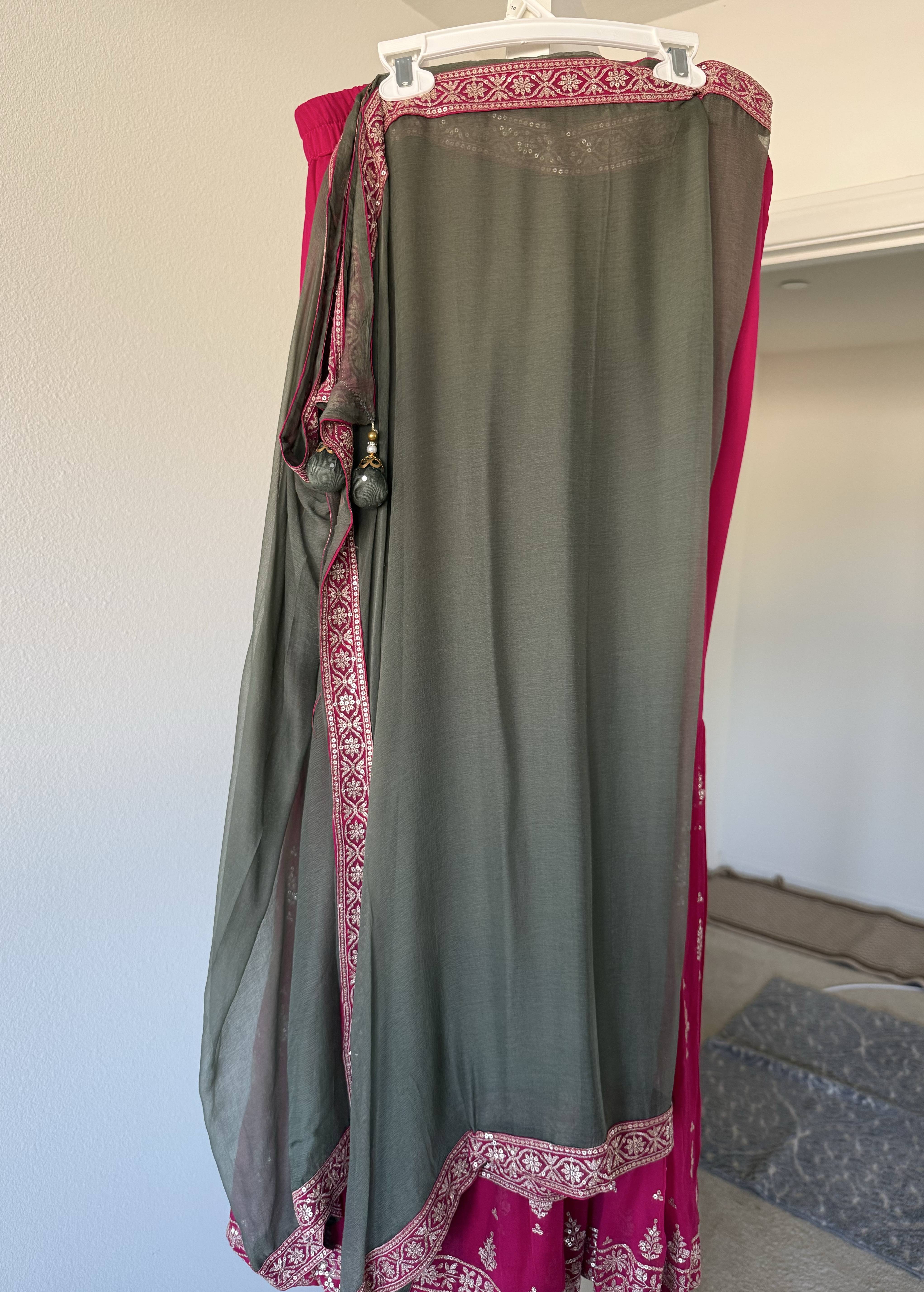 Green and Magenta Sharara Set Image - 4