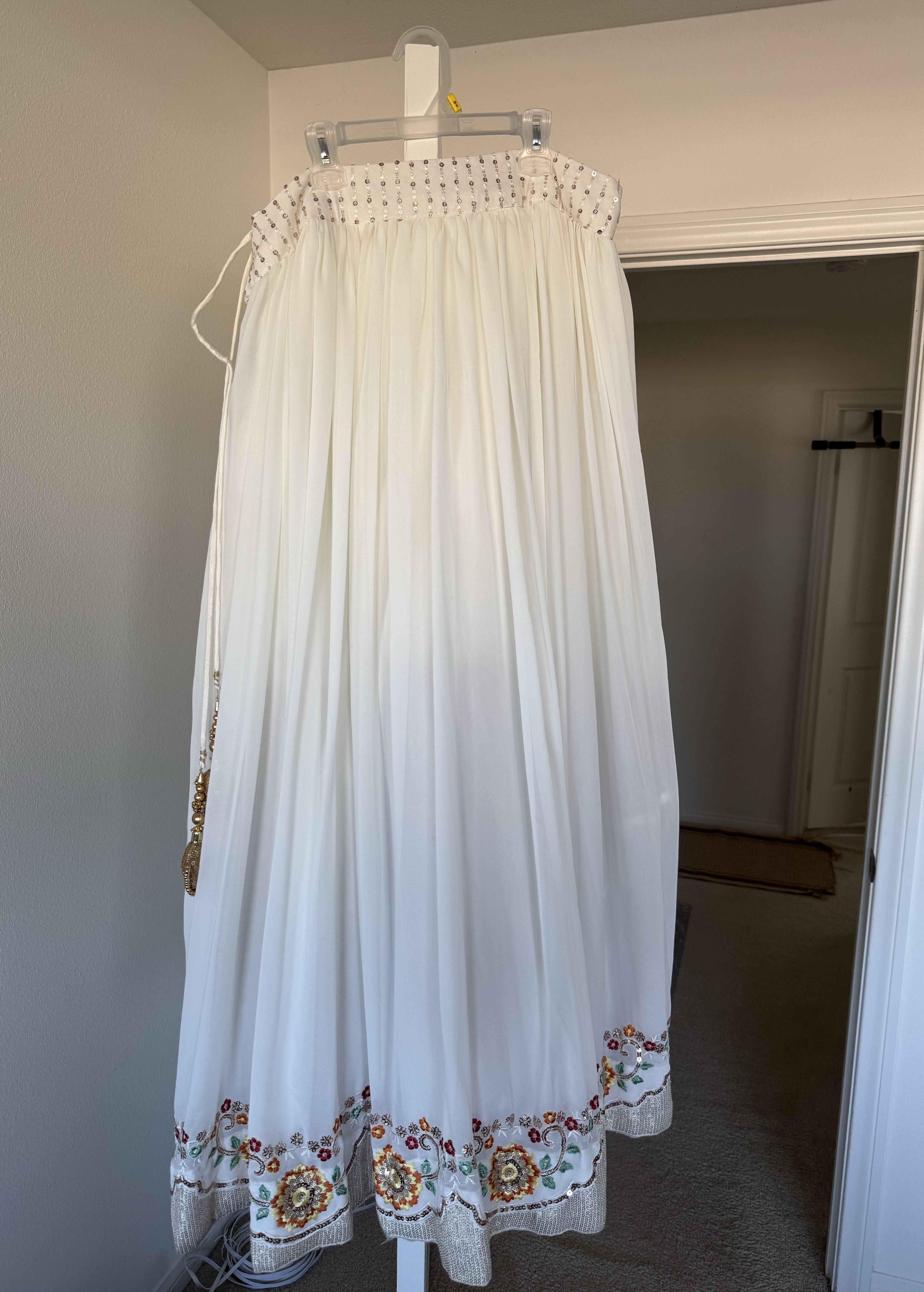 Ivory Floral Embroidered Lehenga Image - 1