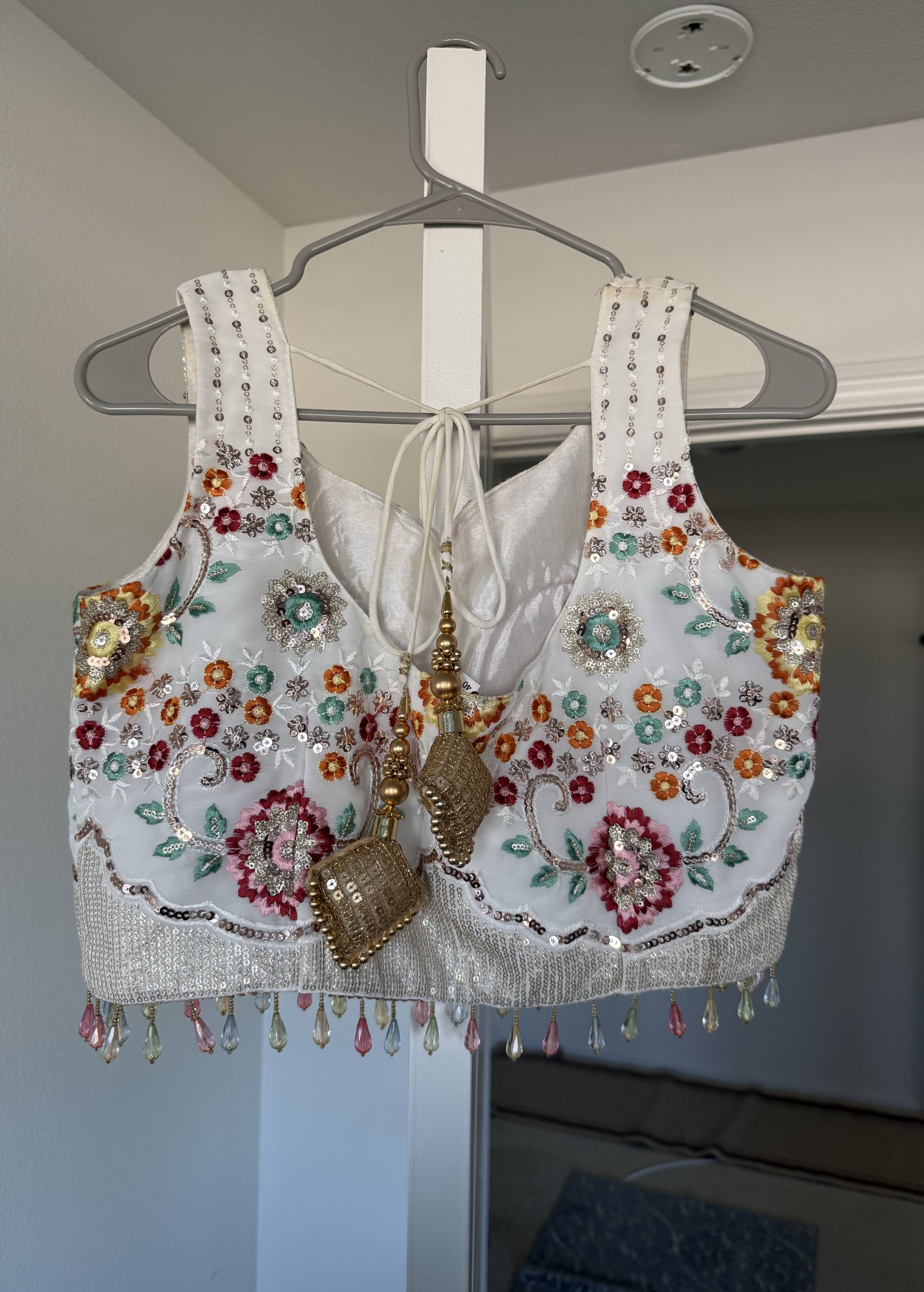 Ivory Floral Embroidered Lehenga Image - 5