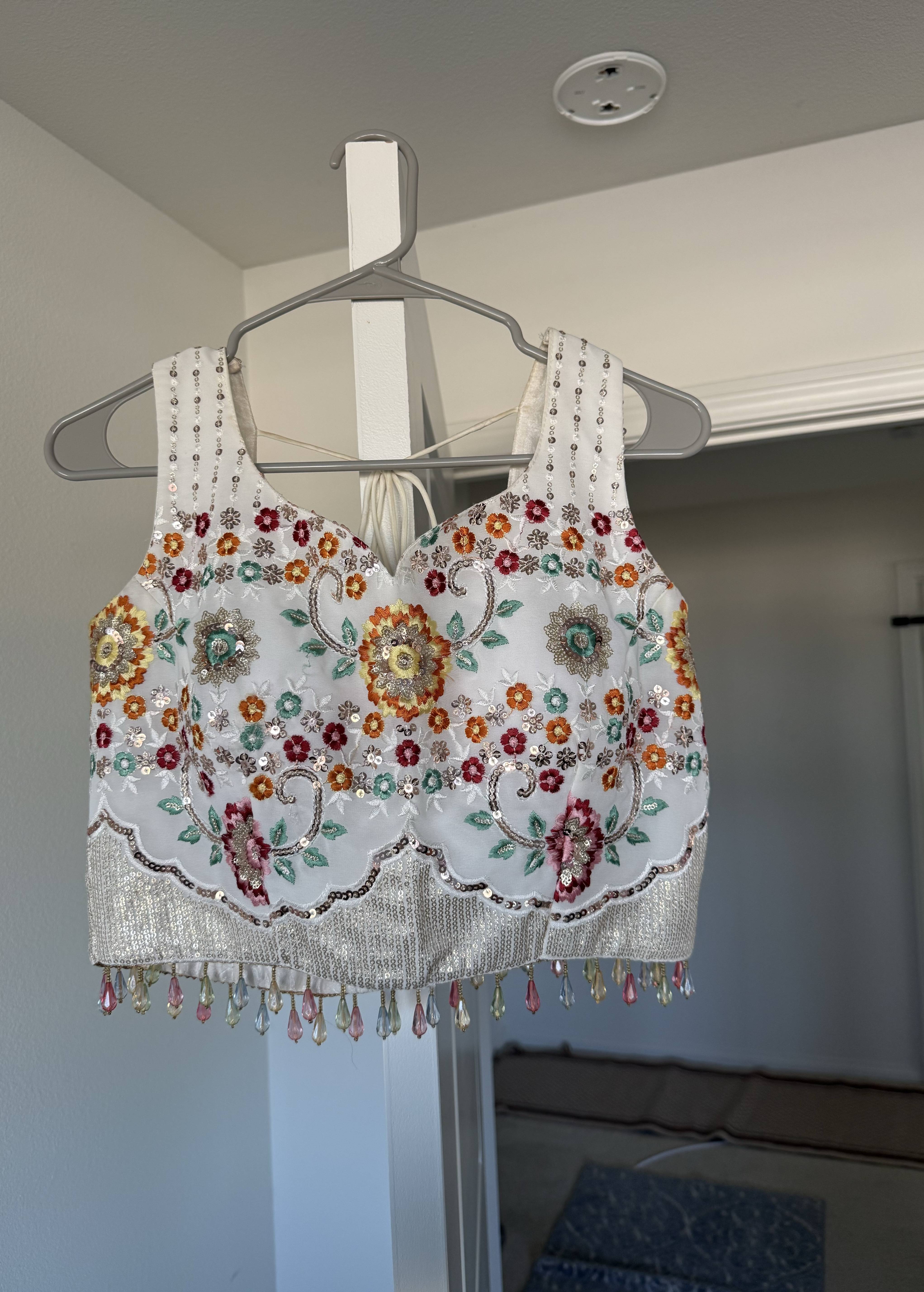 Ivory Floral Embroidered Lehenga Image - 2