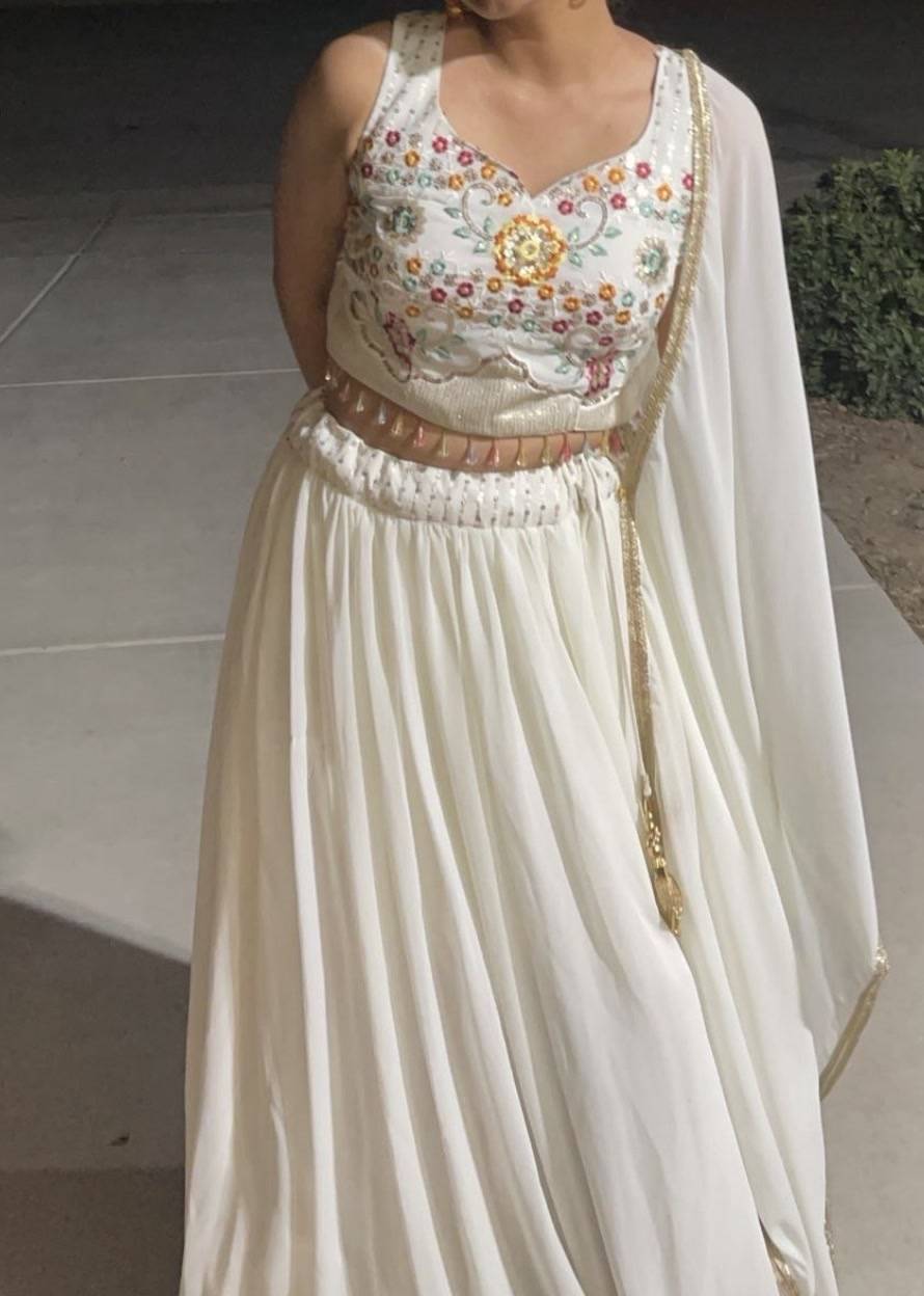 Ivory Floral Embroidered Lehenga Image - 0