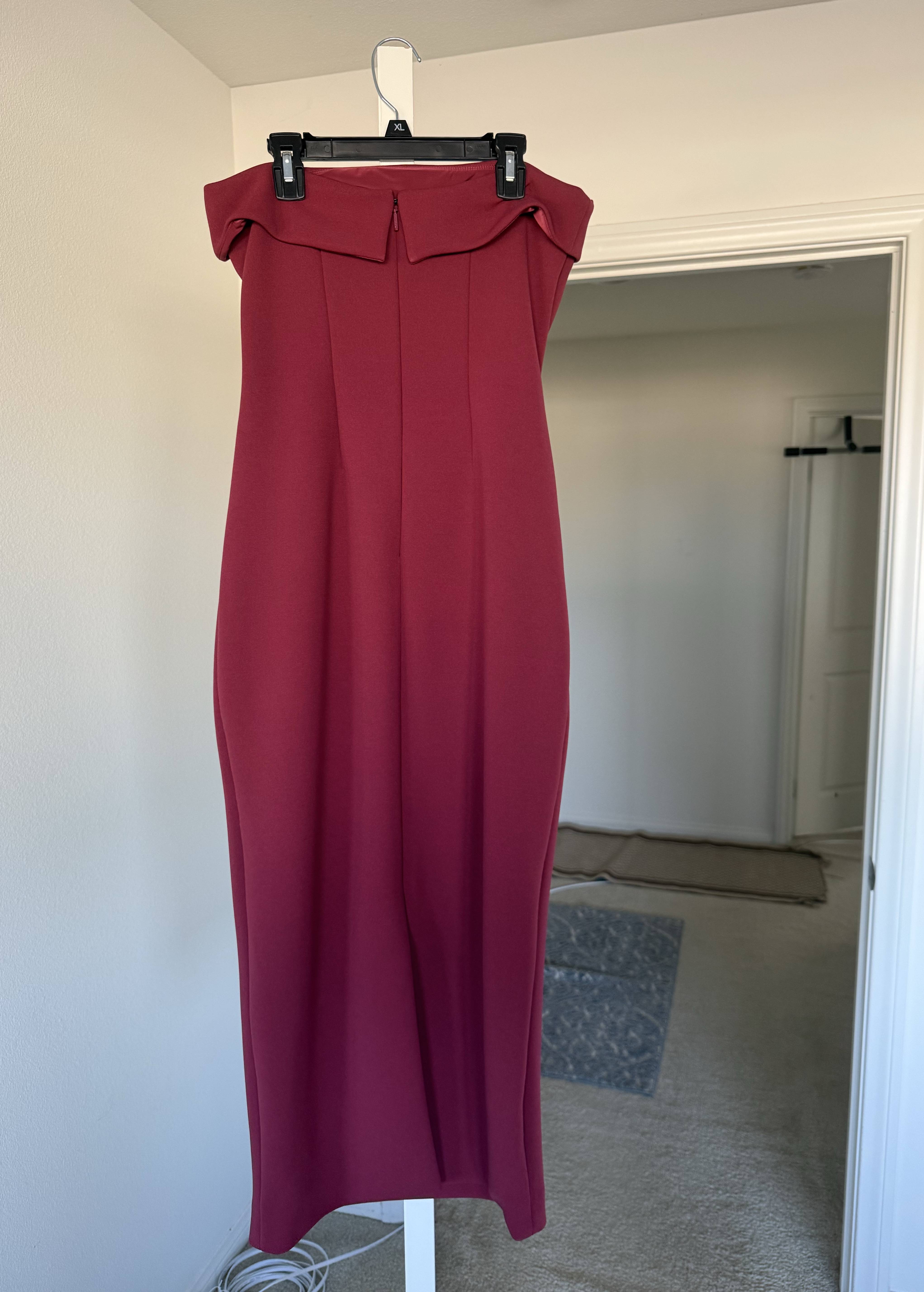 Maroon Strapless Fold-Over Midi Dress Image - 1