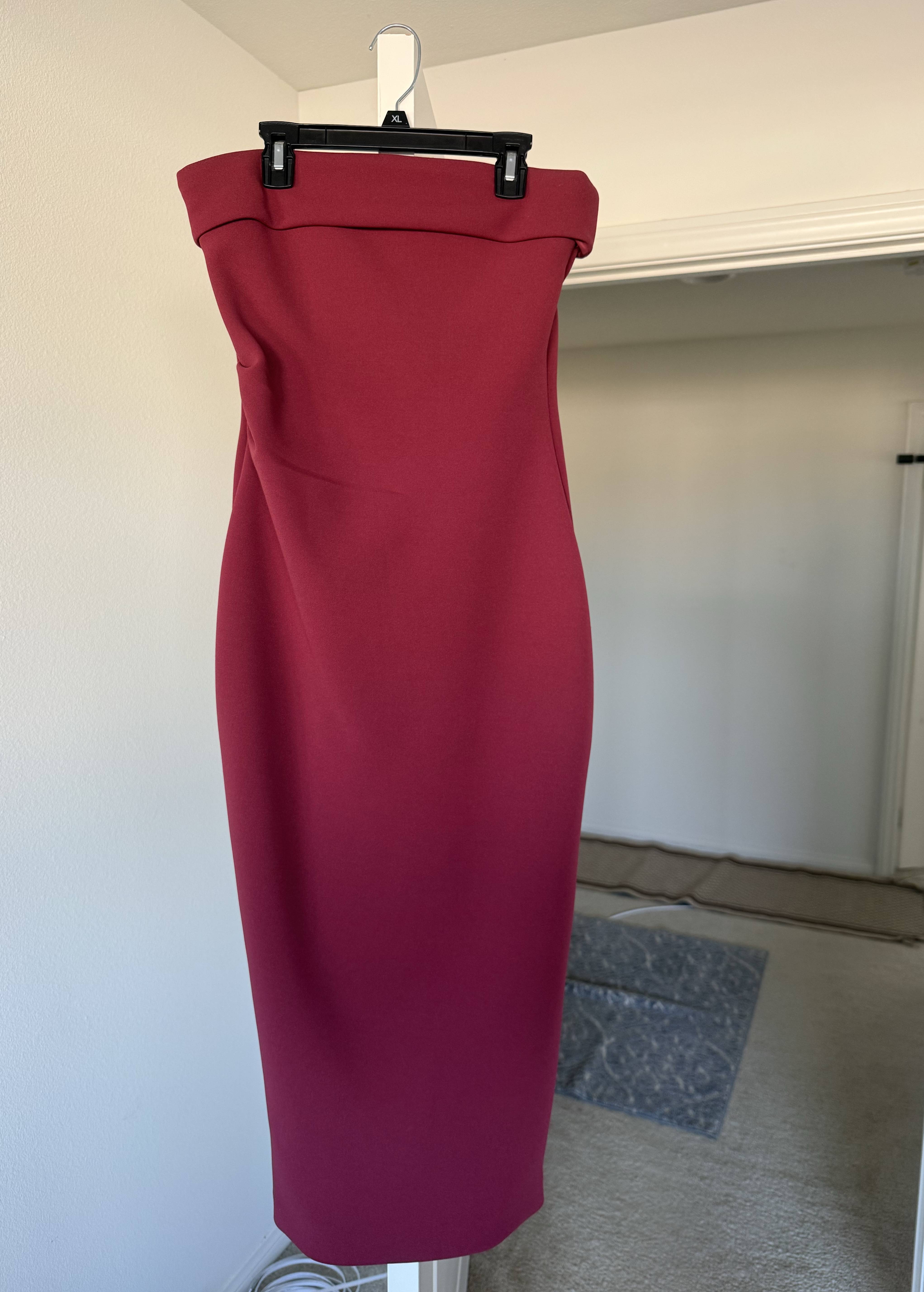 Maroon Strapless Fold-Over Midi Dress Image - 0