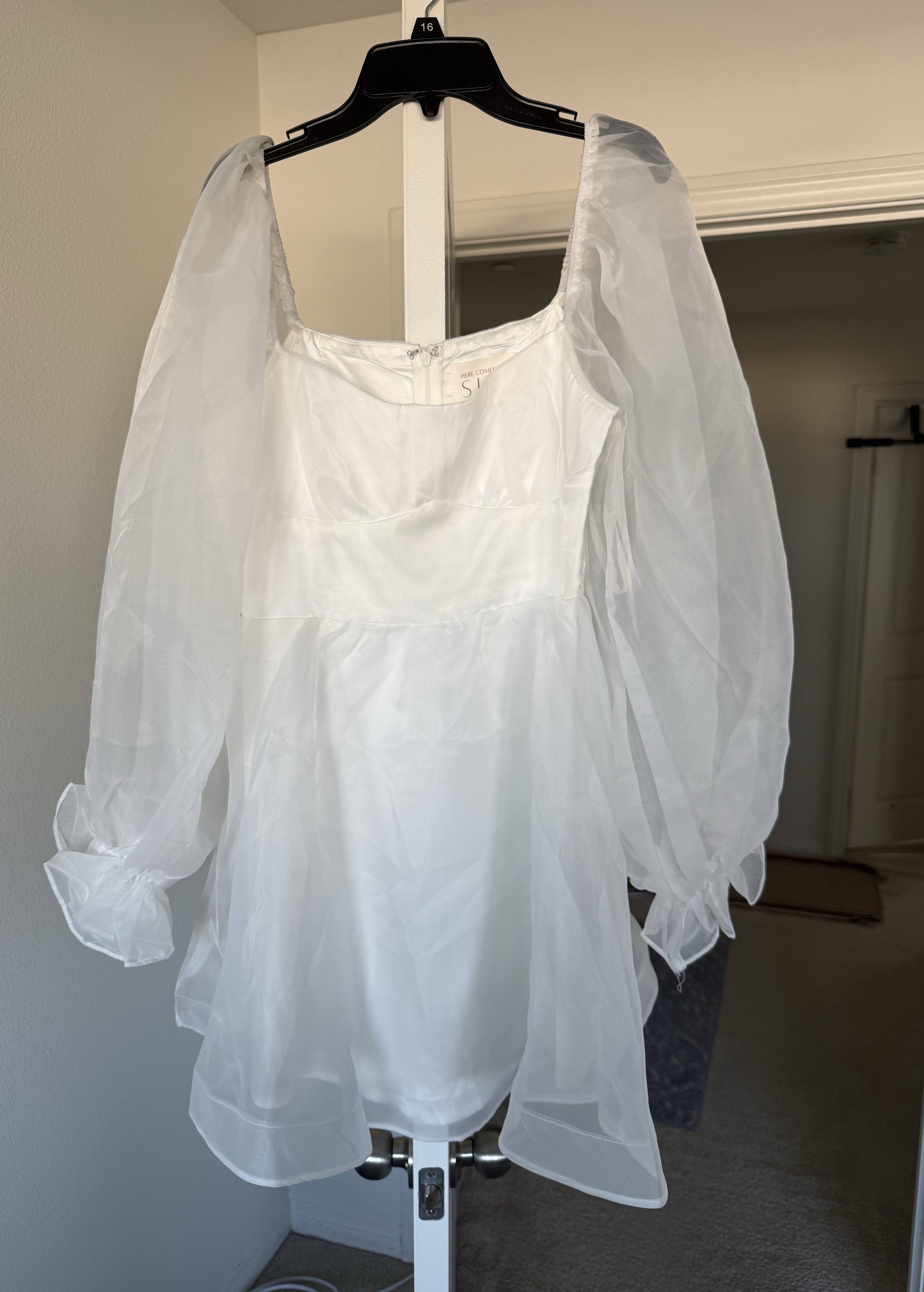 White Organza Puff-Sleeve Mini Dress Image - 1