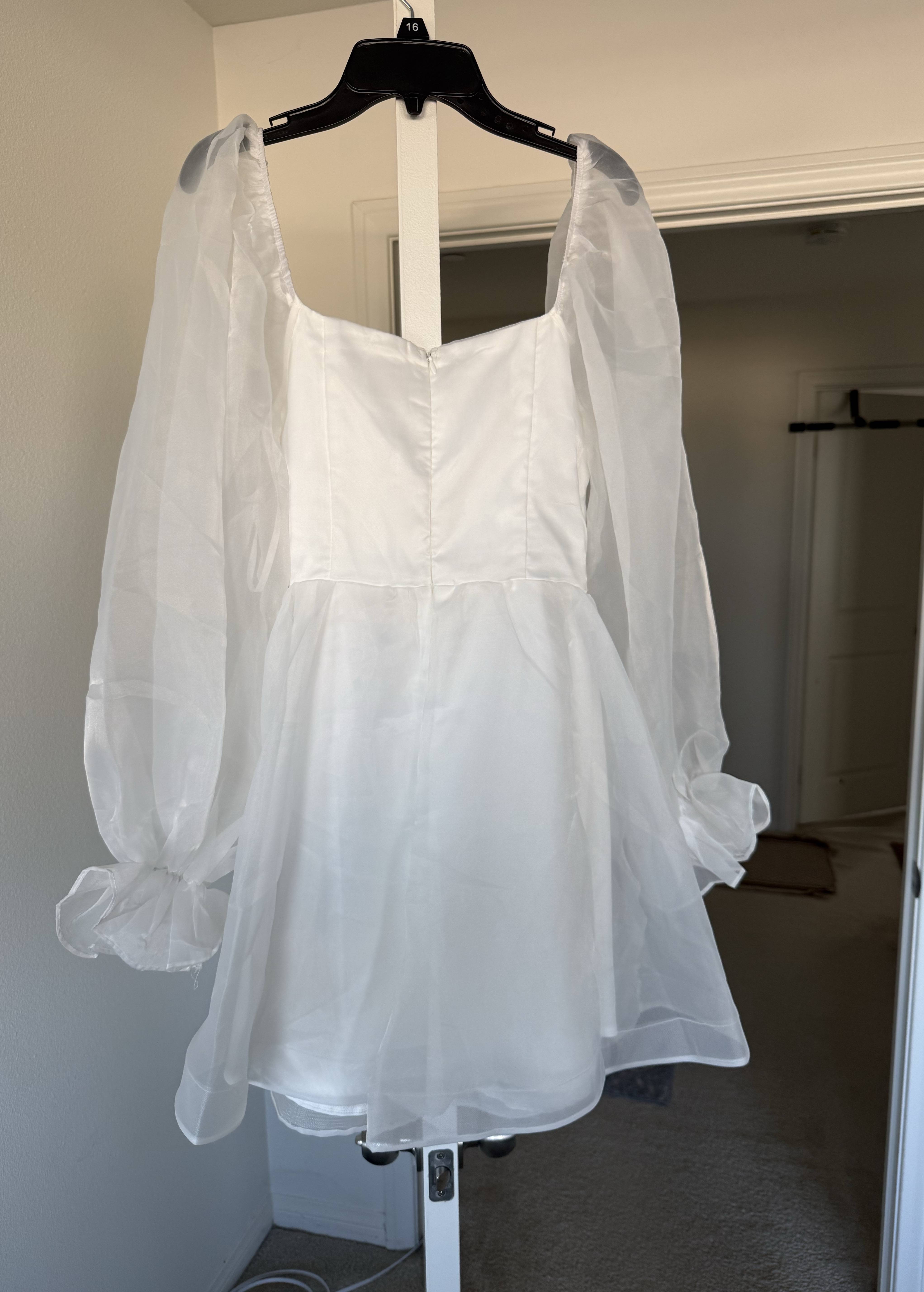 White Organza Puff-Sleeve Mini Dress Image - 2