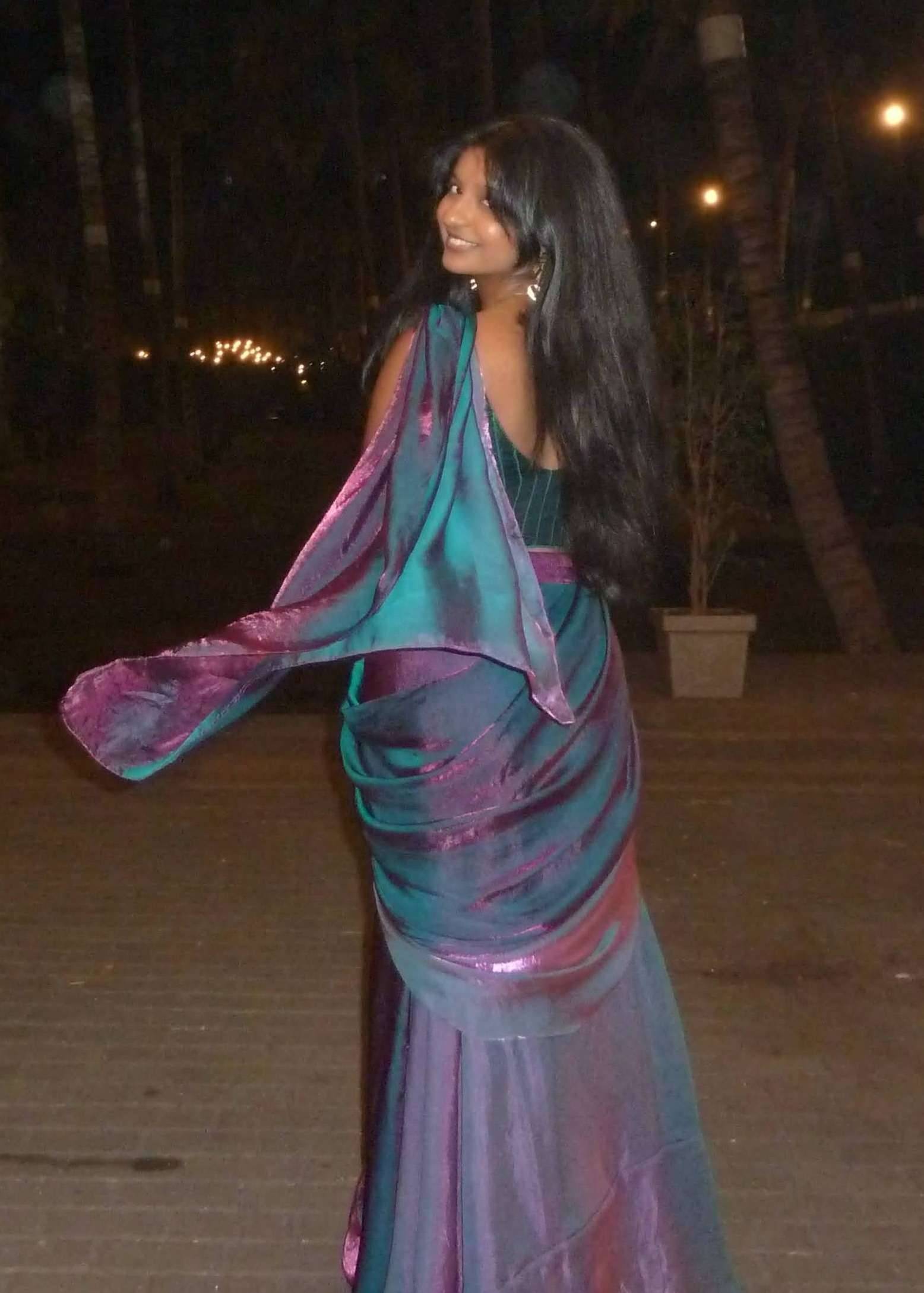 Teal Iridescent Sari Image - 1