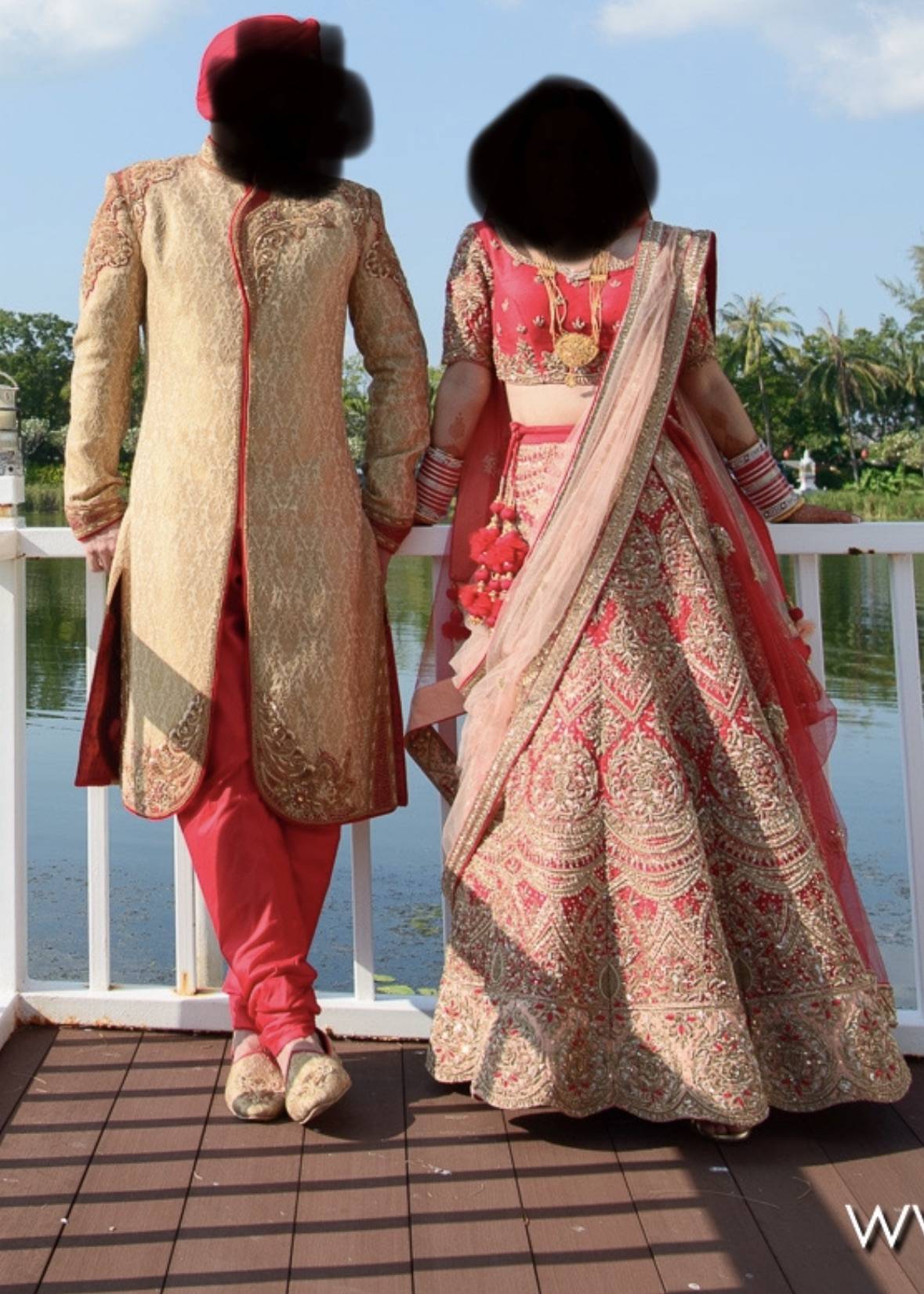 Gold Brocade Sherwani with Red Churidar Image - 1