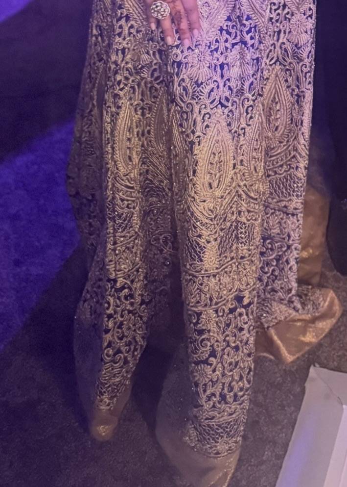 Navy and Gold Zardozi Embroidered Gown Image - 2