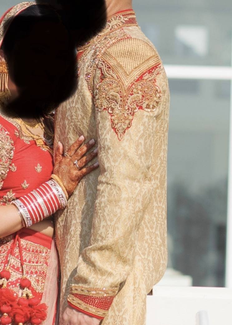 Gold Brocade Sherwani with Red Churidar Image - 2
