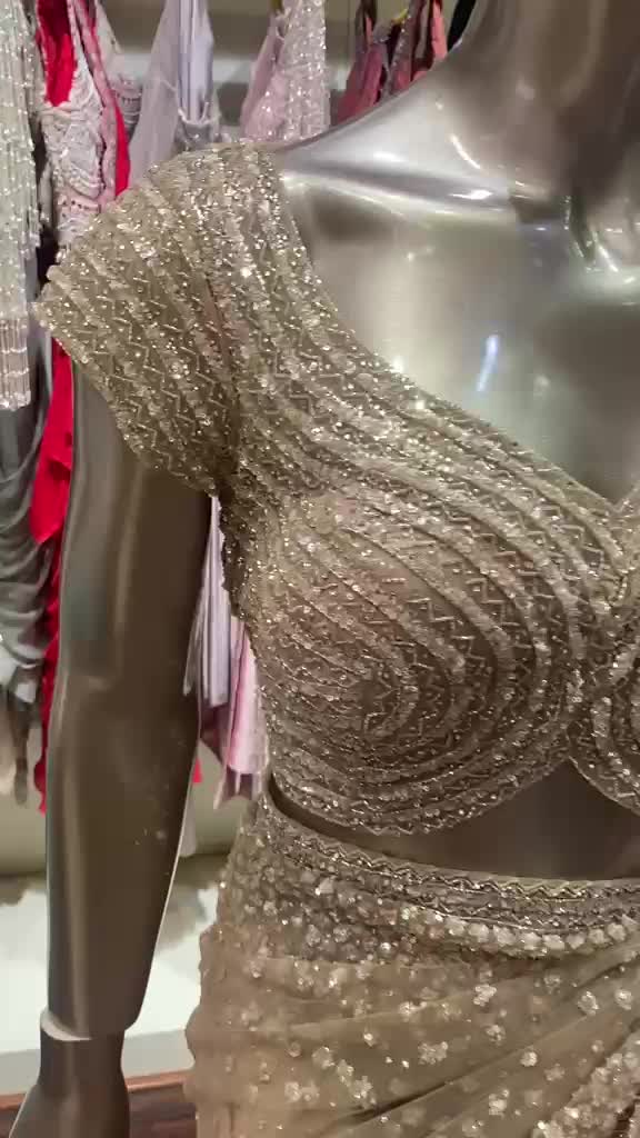 Gold Sequin Embellished Net Sari Image - 2