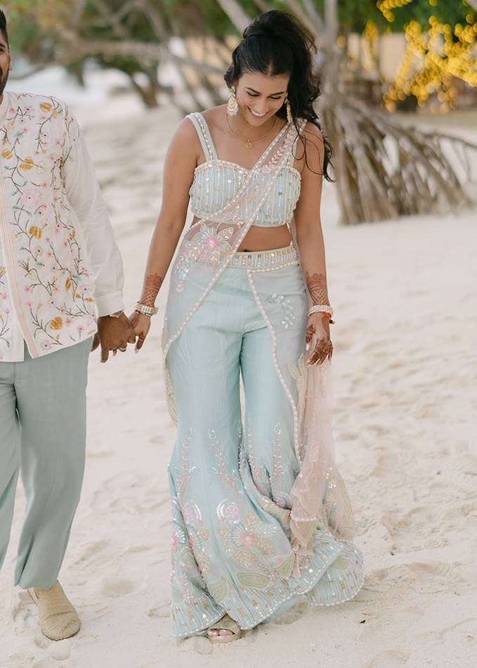 Pastel Blue Sari Sharara set Image - 0