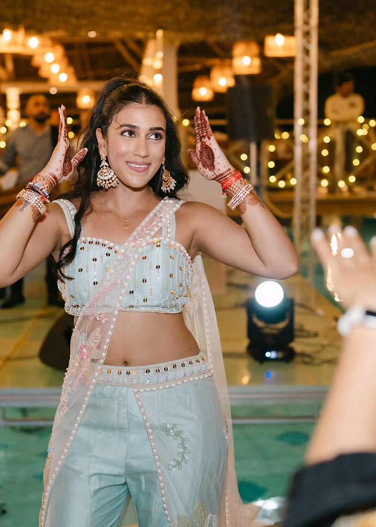 Pastel Blue Sari Sharara set Image - 3