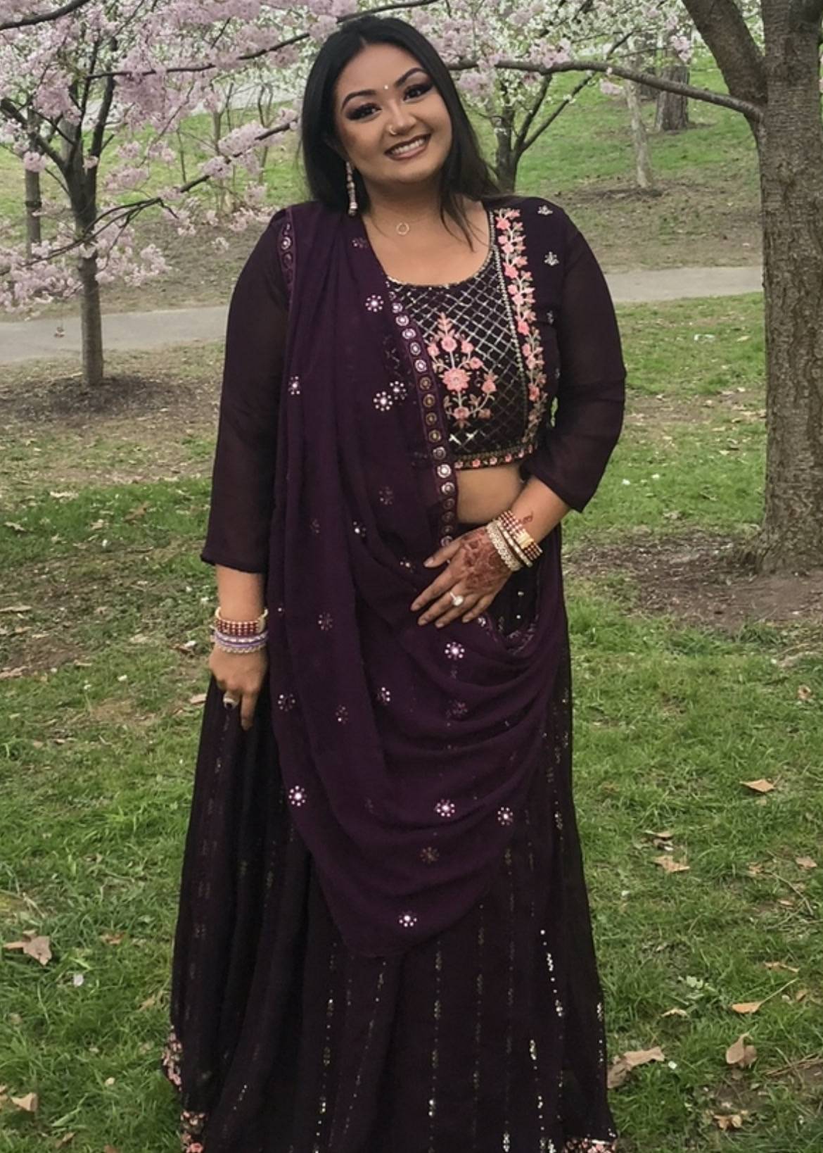 Plum Sequin Lehenga Image - 0