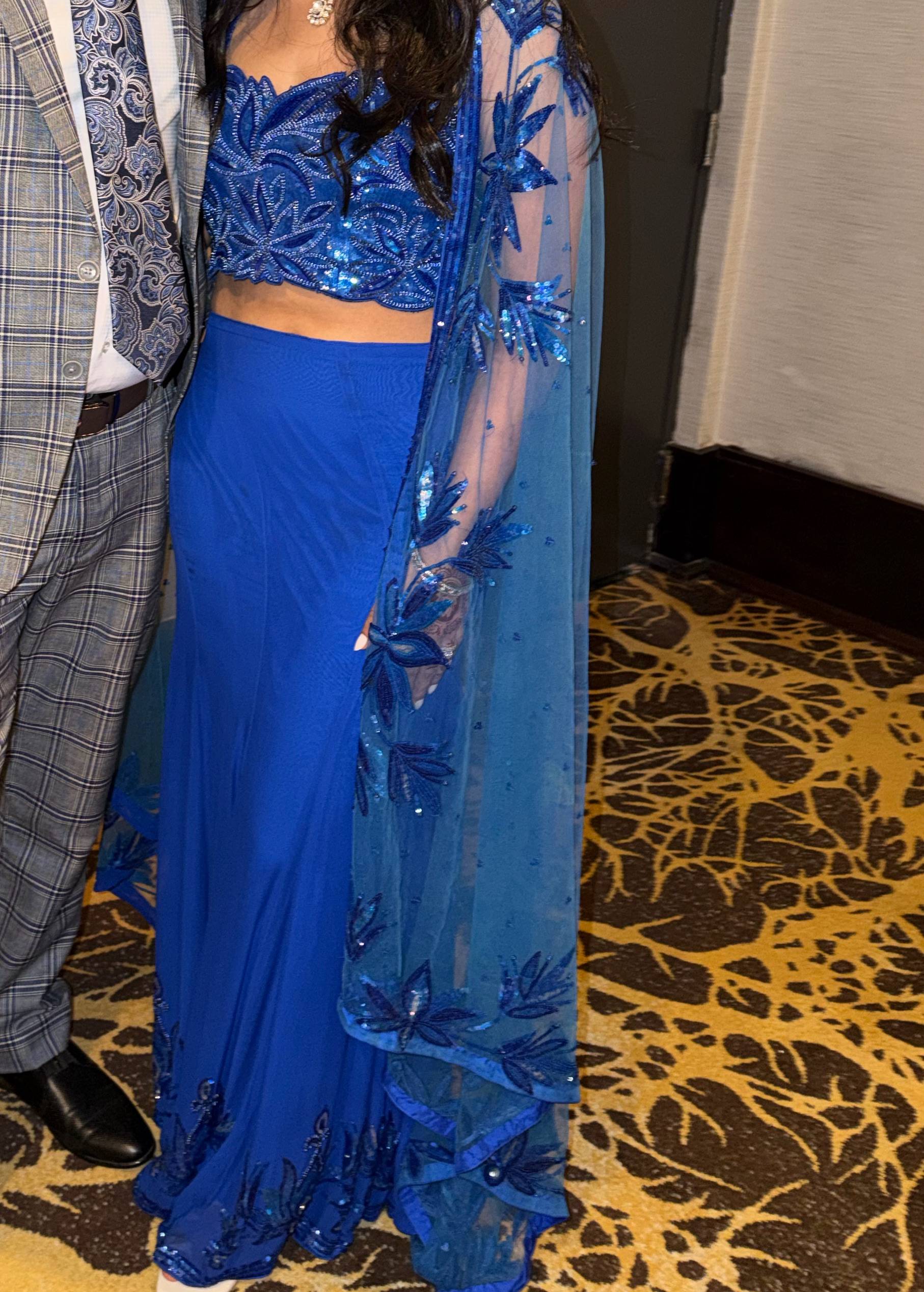 Royal Blue Sequin Lehenga Image - 0