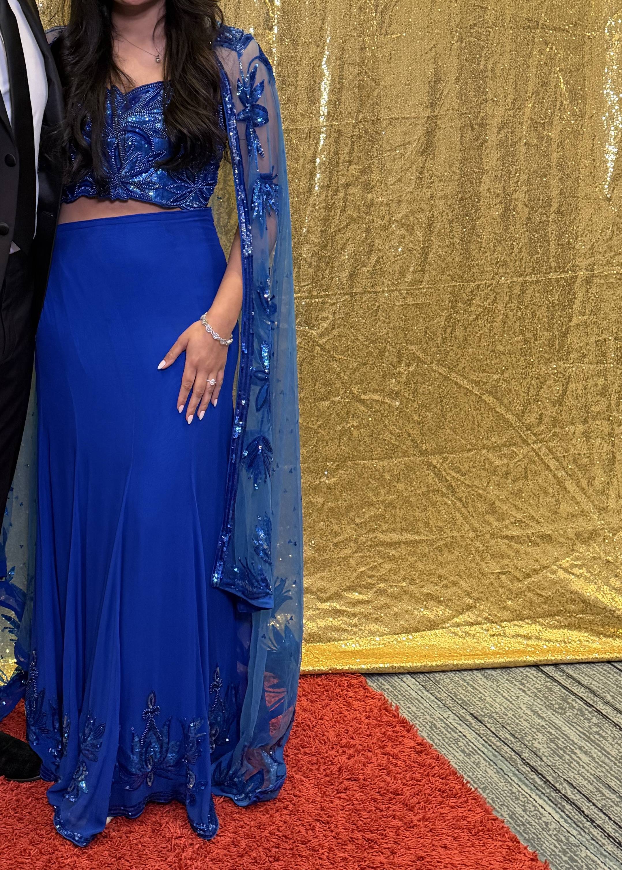Royal Blue Sequin Lehenga Image - 2