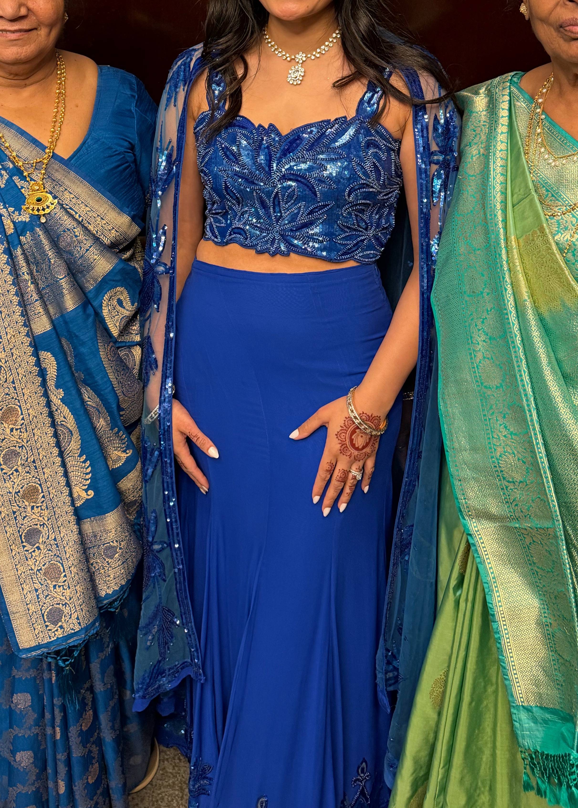 Royal Blue Sequin Lehenga Image - 4