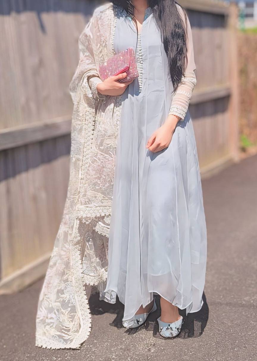 Powder Blue Chiffon Anarkali Image - 0