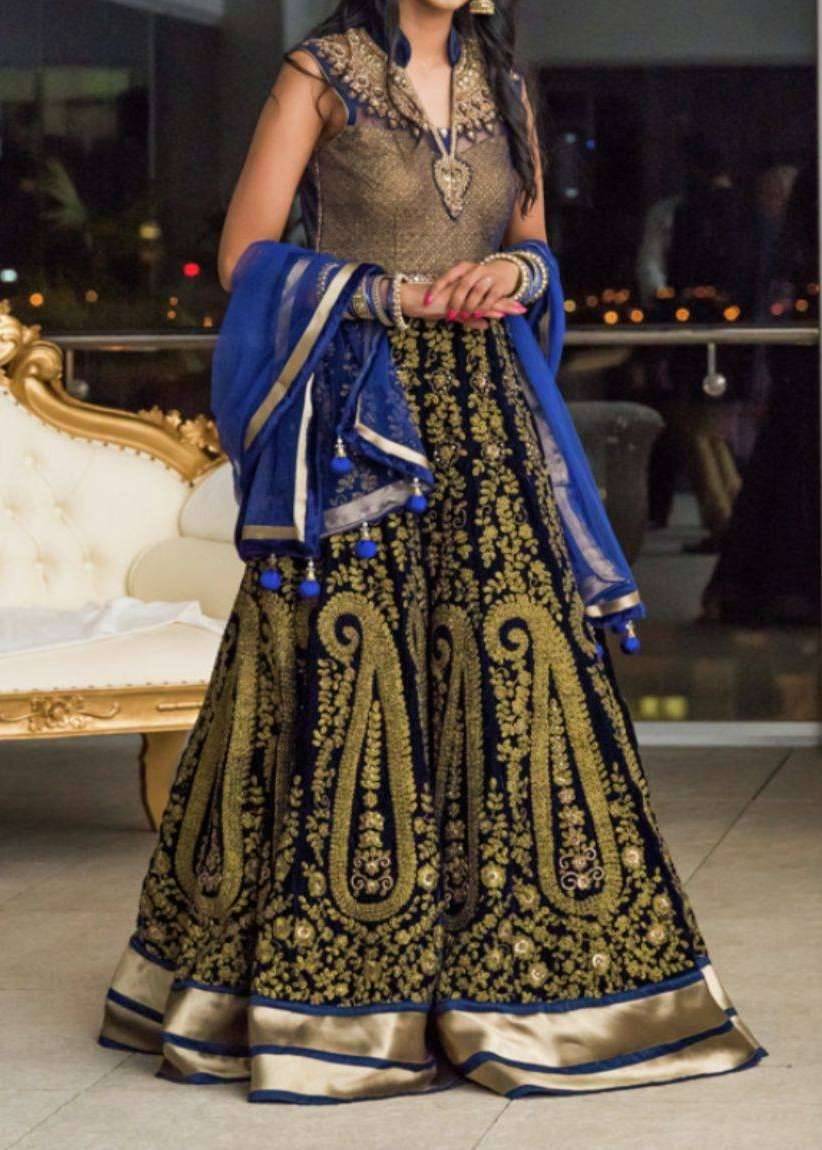 Navy and Gold Velvet Gown Image - 0