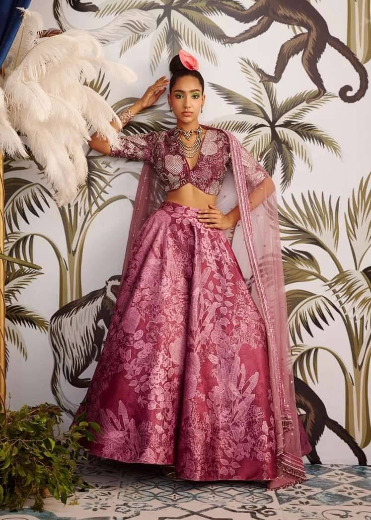 Mauve Pink Tropical Print Lehenga Set Image - 0