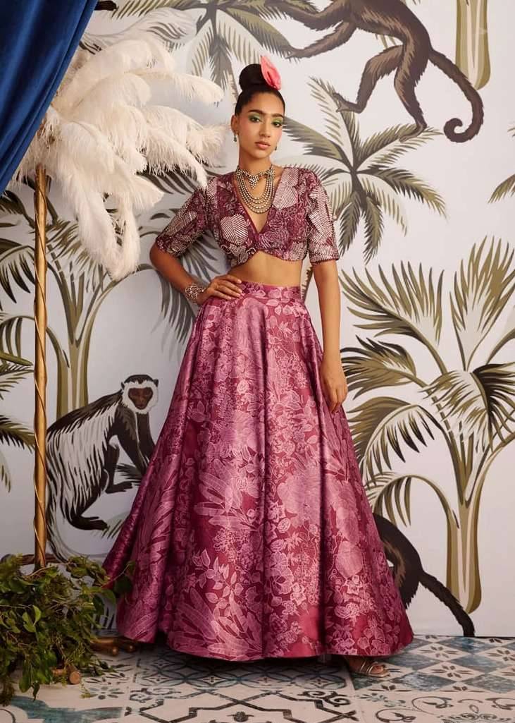 Mauve Pink Tropical Print Lehenga Set Image - 3