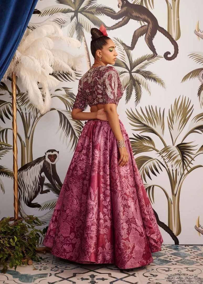 Mauve Pink Tropical Print Lehenga Set Image - 1