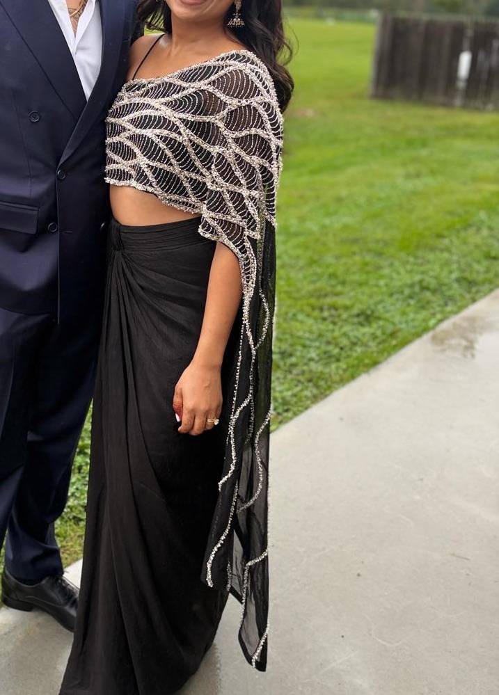 Black Draped Sari Skirt Image - 1