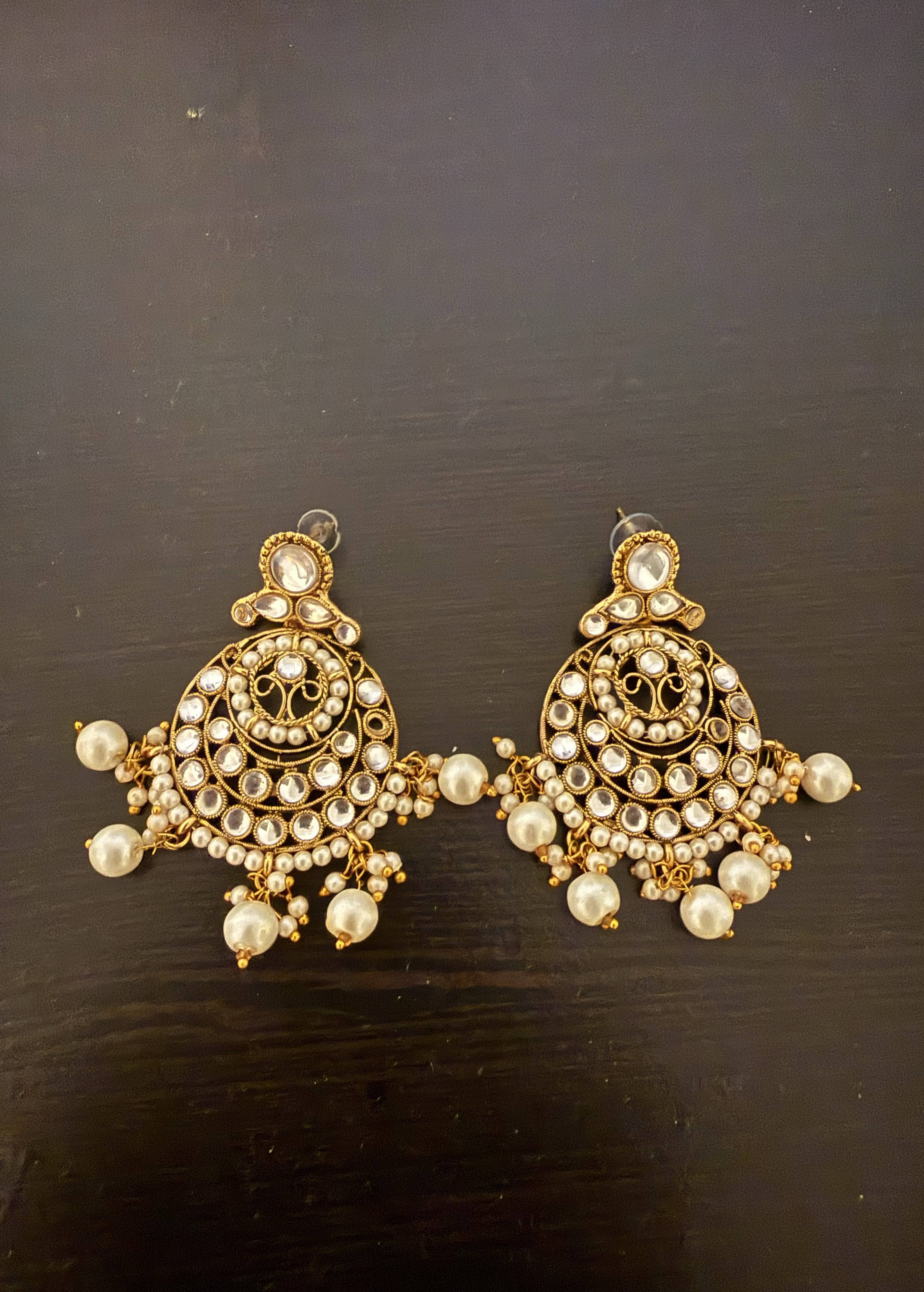 Gold Kundan Chandbali Earrings Image - 0
