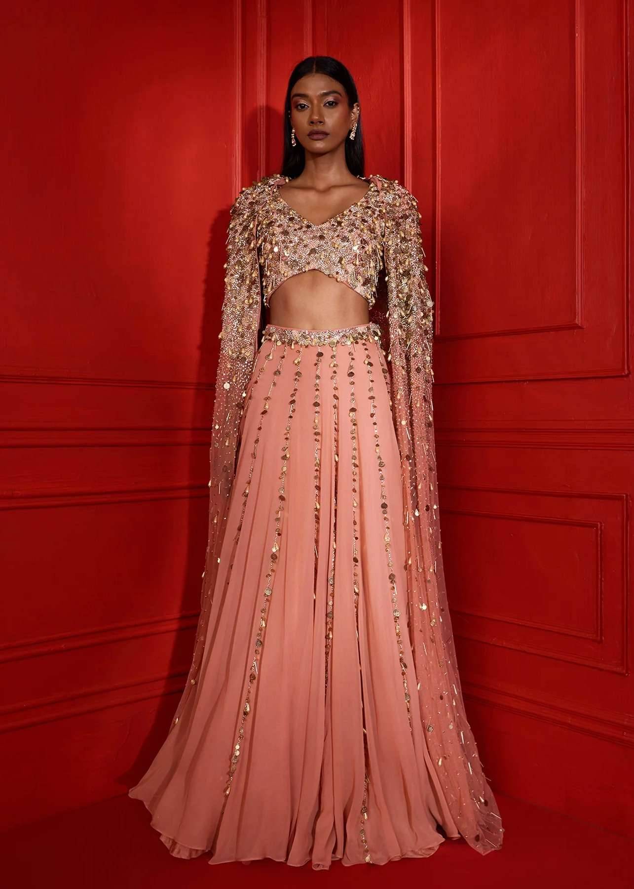 Lilac Lehenga with Embellished Cape Image - 6