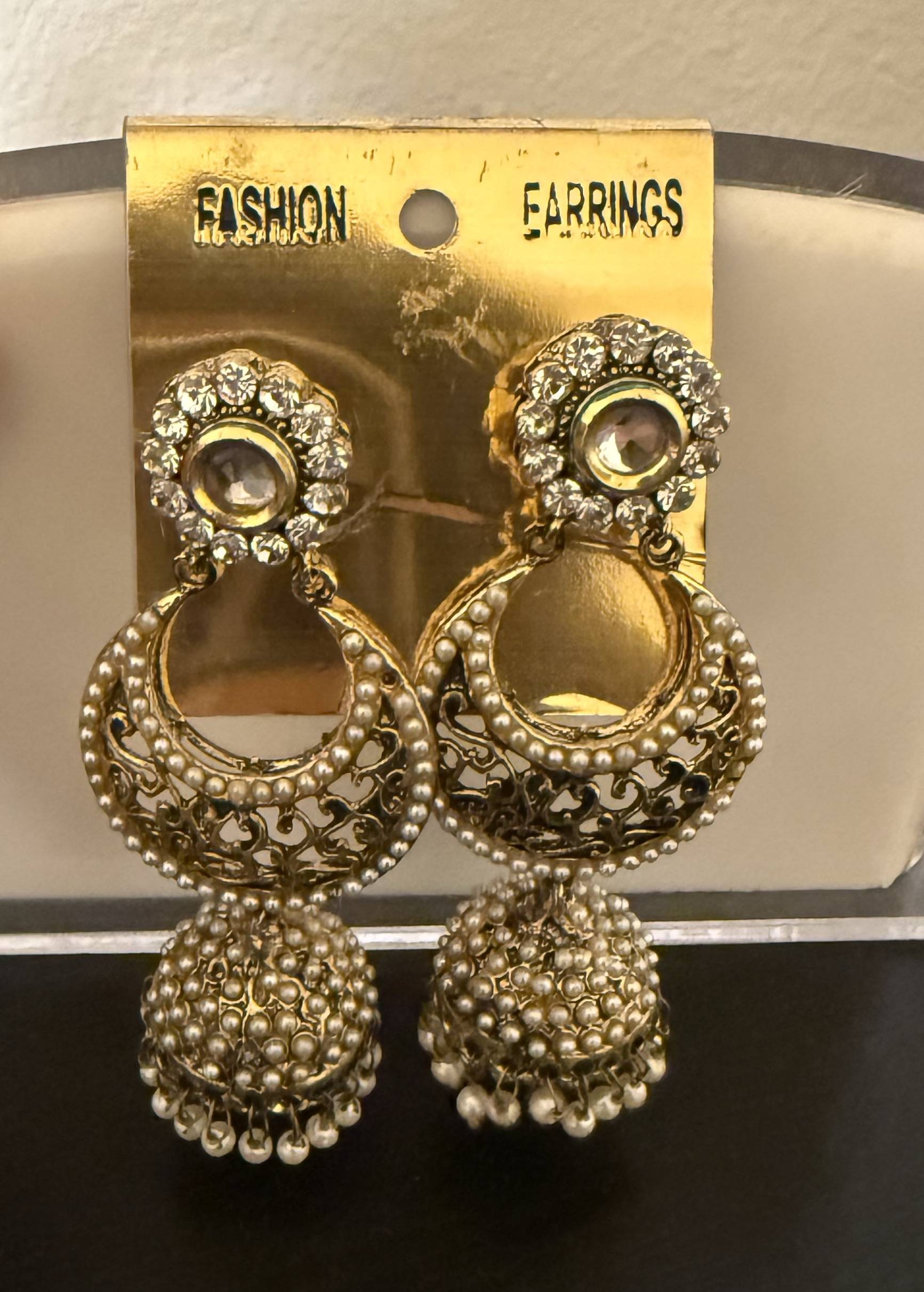 Antique Gold Pearl Chandbali Jhumkas Image - 0