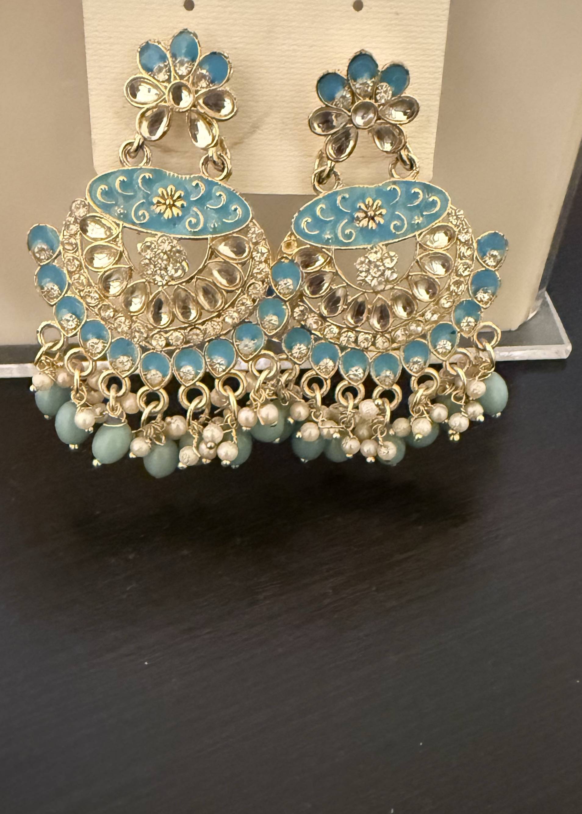 Turquoise Chandbali Earrings Image - 0