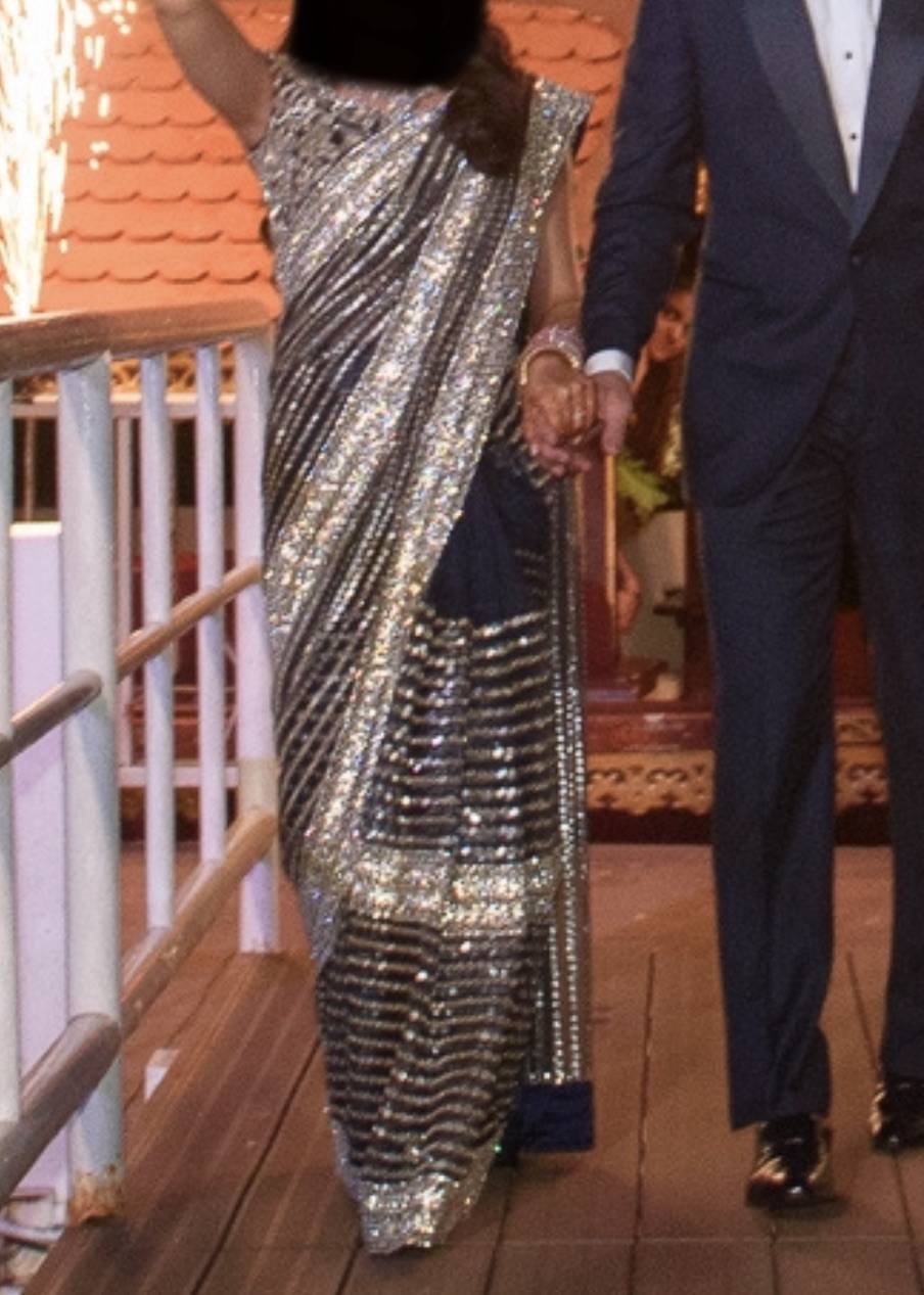 Navy and Silver Crystal Embellished Sari Image - 0