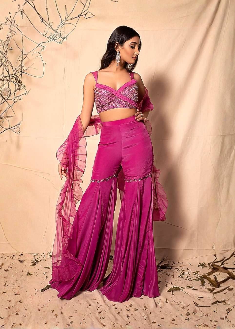 Rani Pink Sequin Sharara Set Image - 0