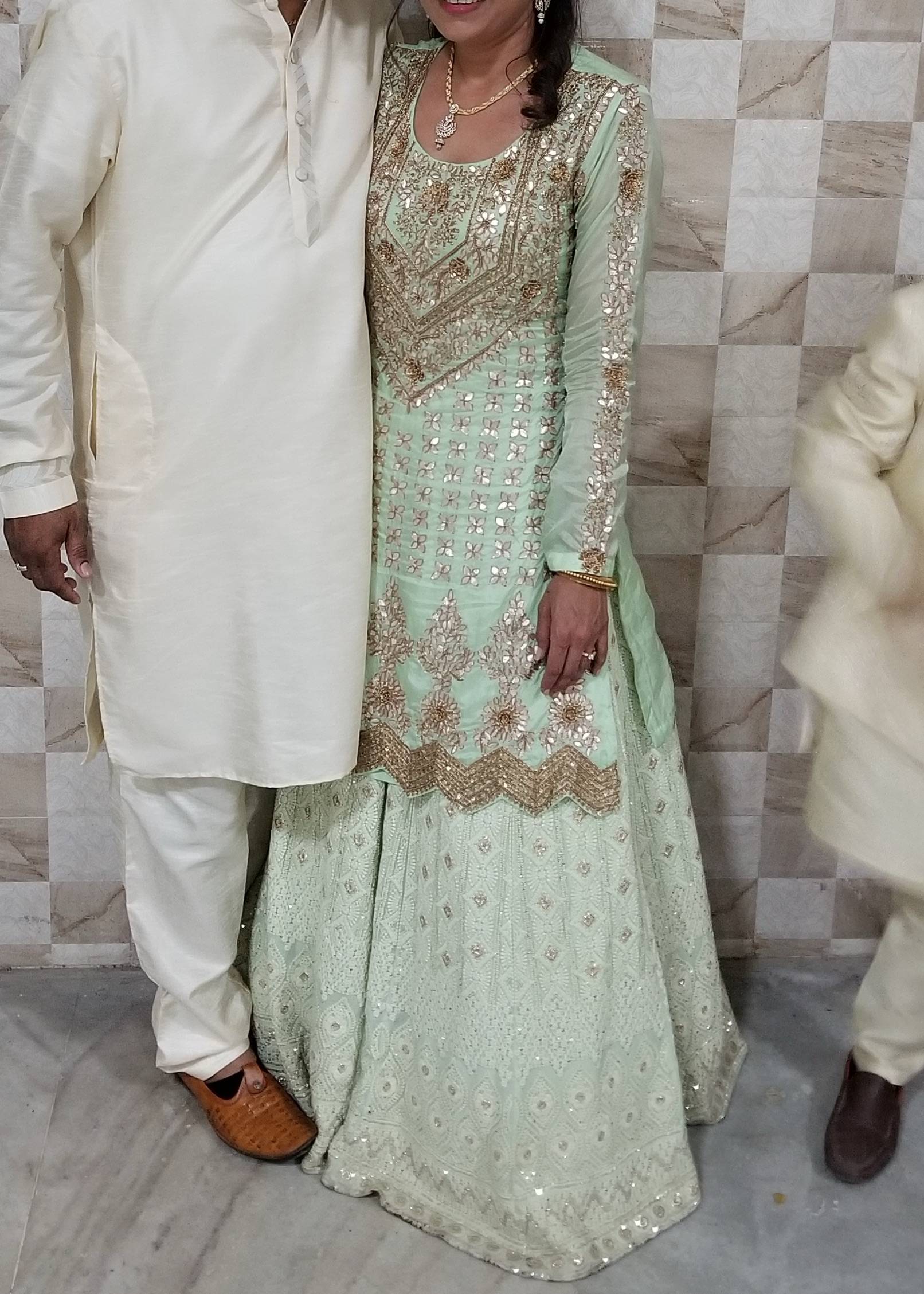 Mint Green Mirrorwork Lehenga Set Image - 0