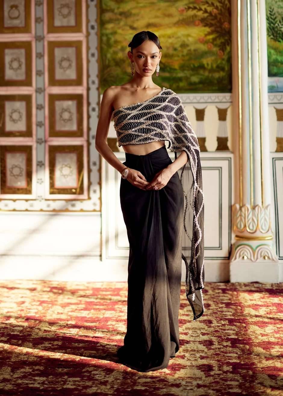 Black Draped Sari Skirt Image - 0