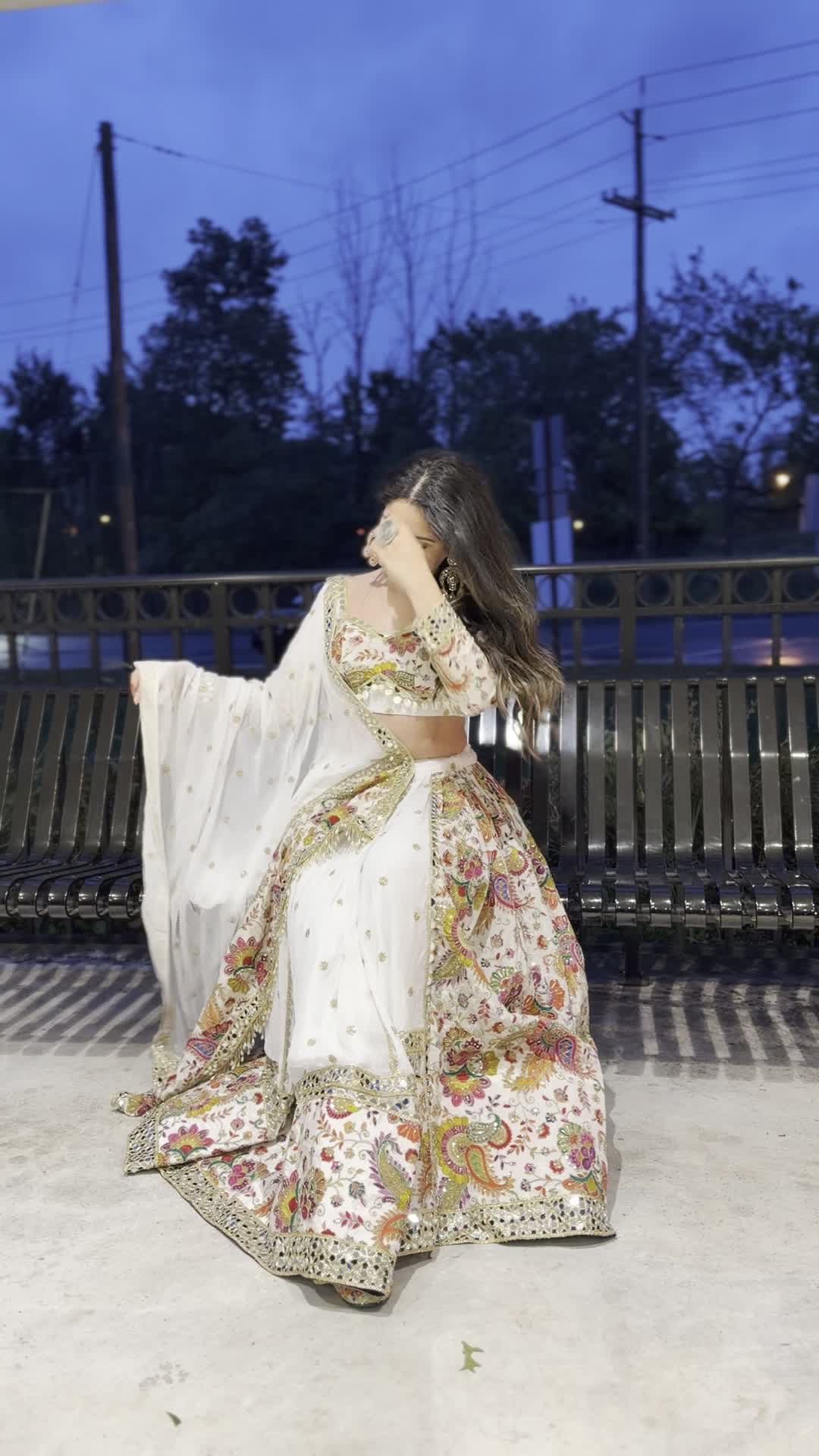 Ivory Floral Border Lehenga Image - 5