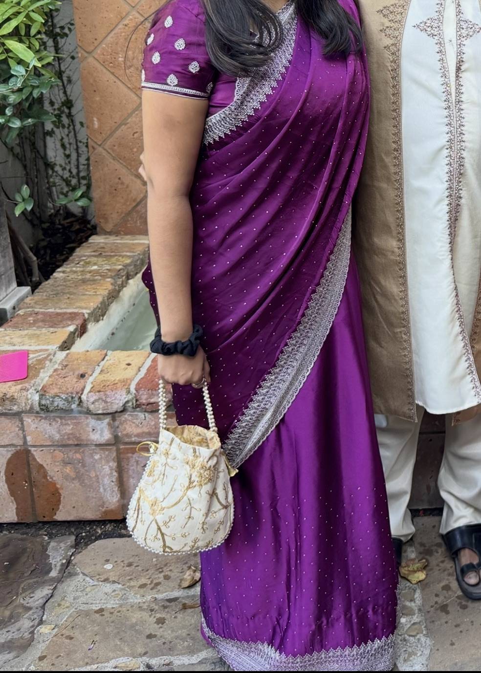 Purple Embroidered Border Sari Image - 0