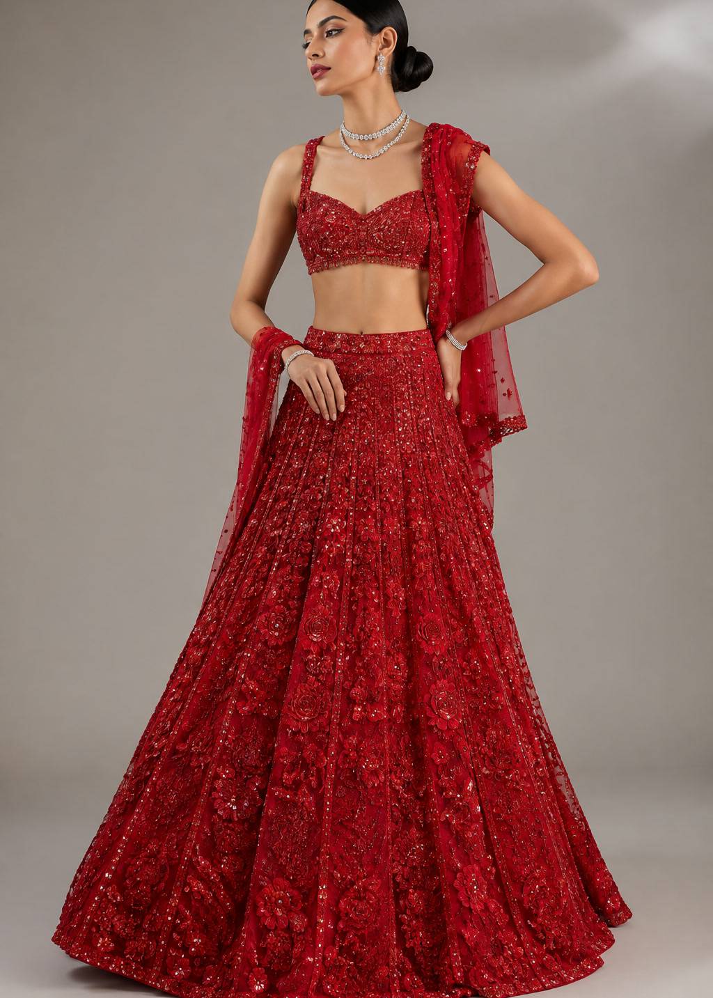 Red Sequin Embellished Lehenga Image - 0