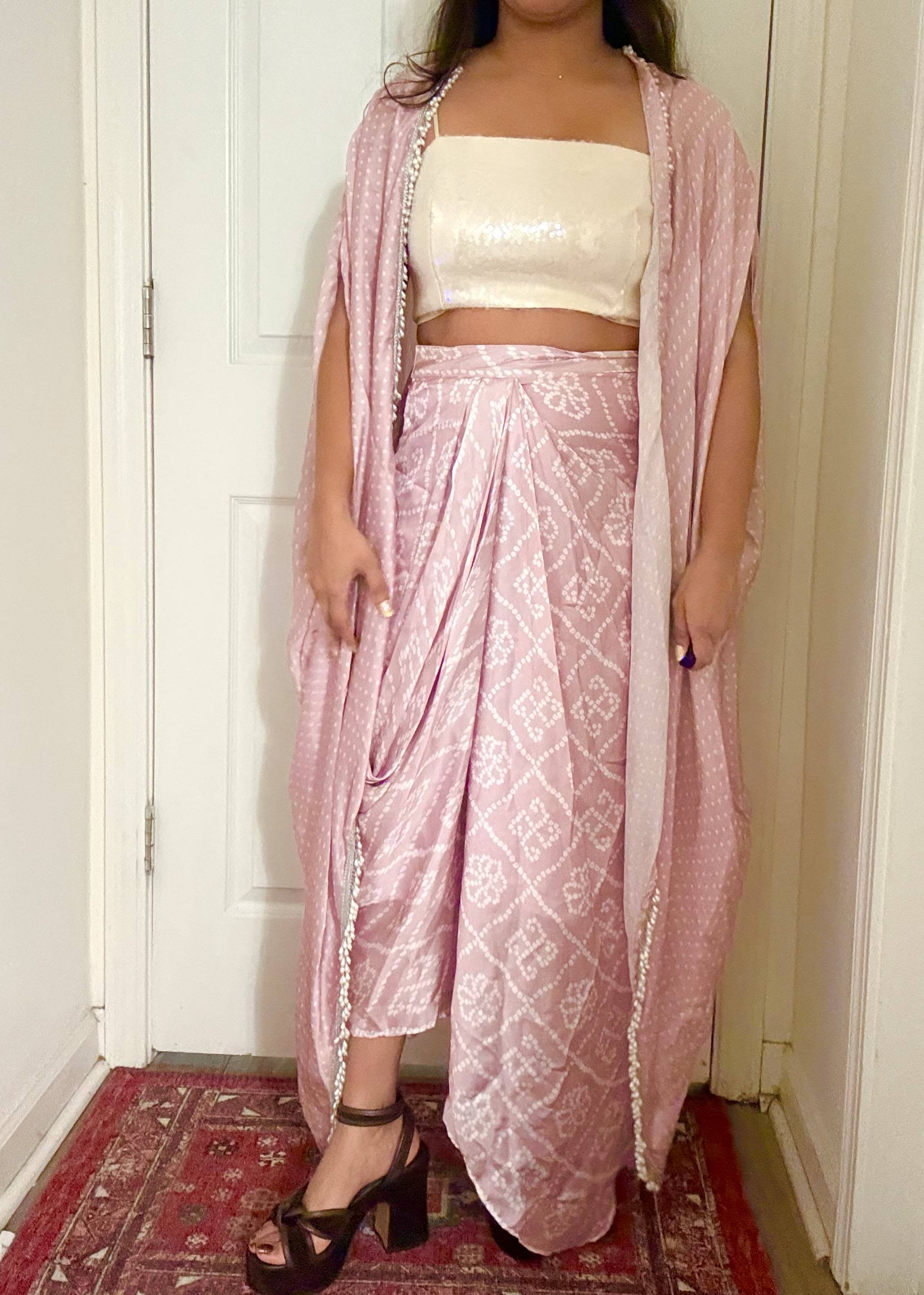 Pink Bandhani Dhoti & Cape Set Image - 0