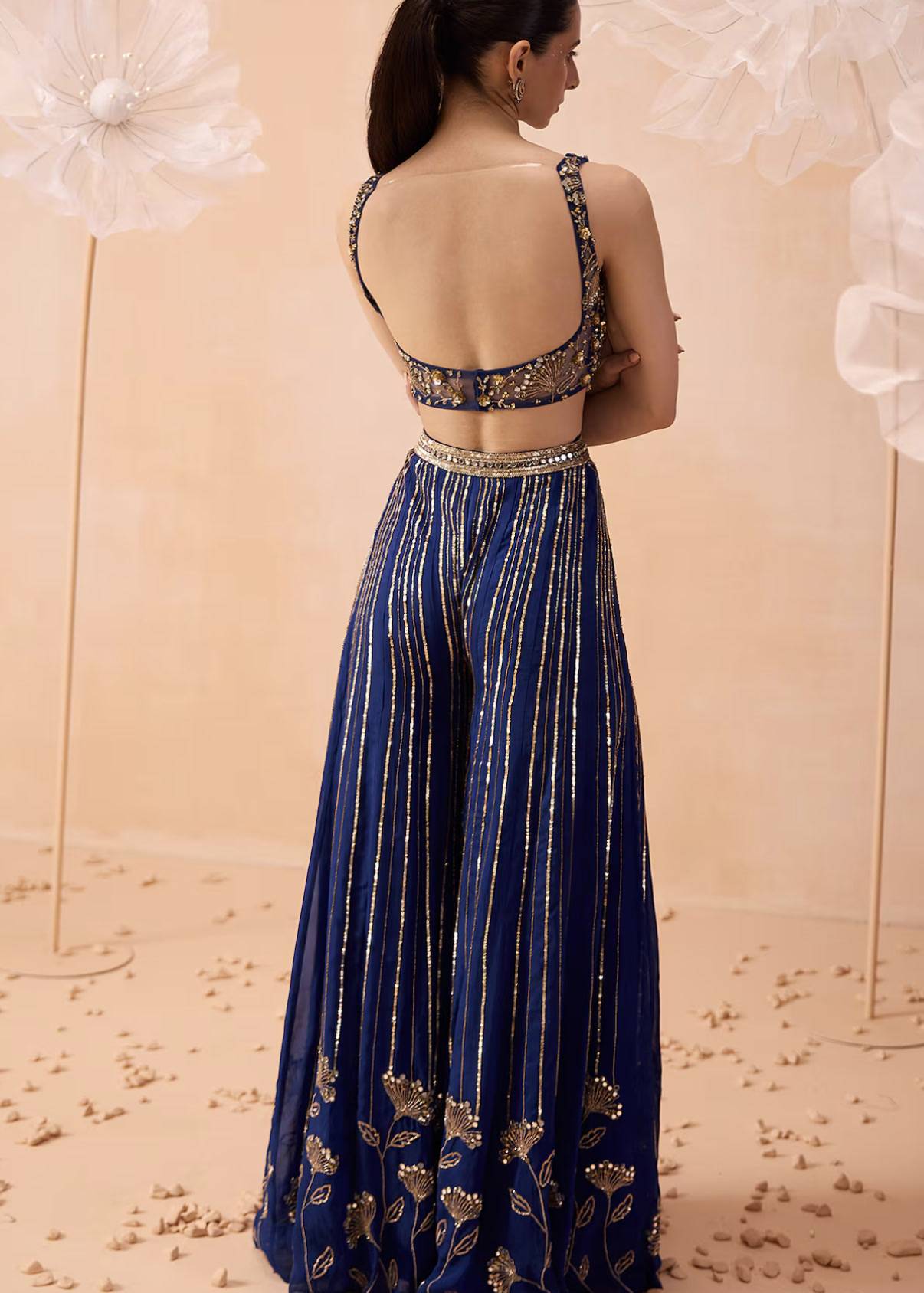 Navy Sequin Sharara Set Image - 1