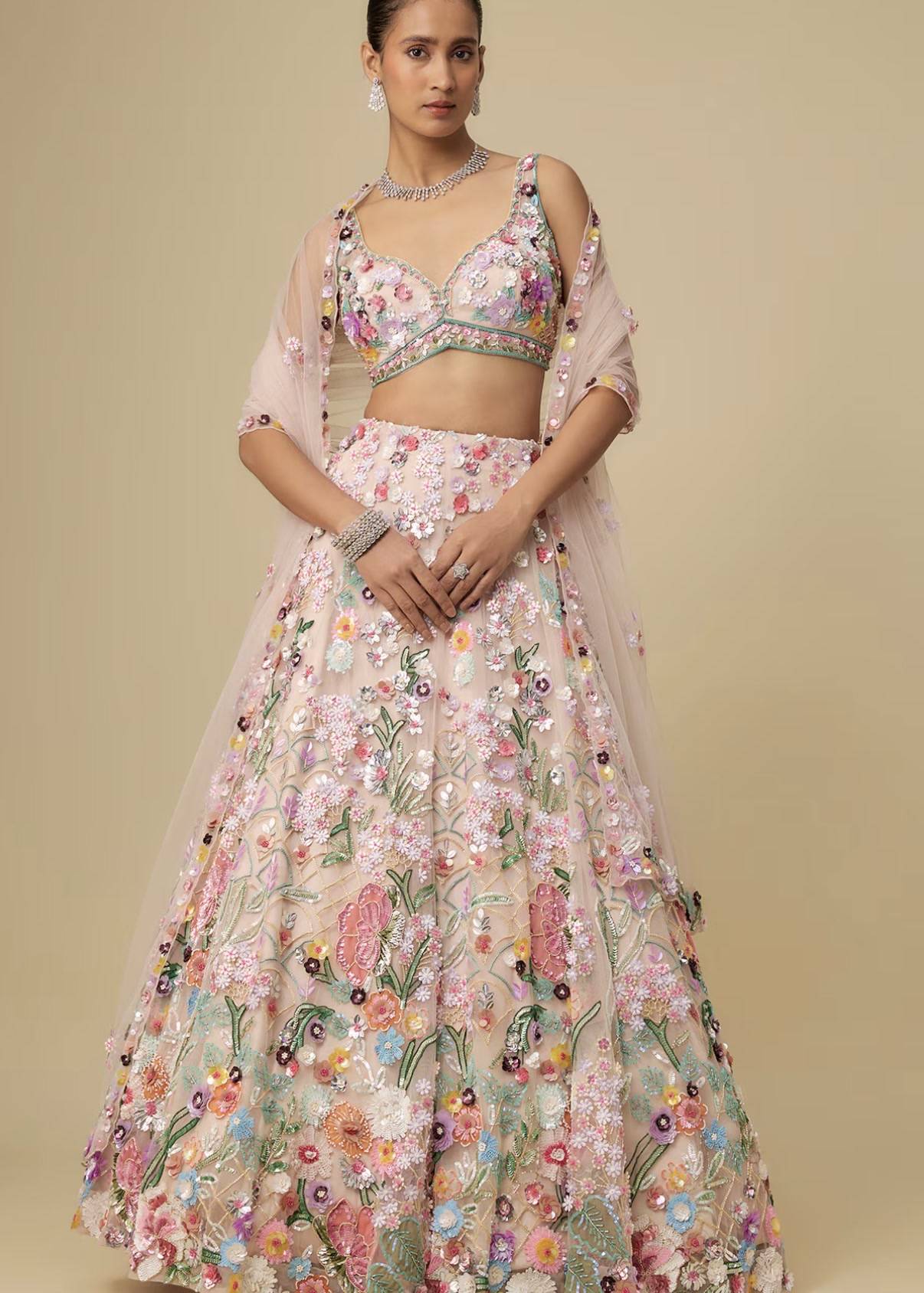Blush Floral Embellished Lehenga Set Image - 0