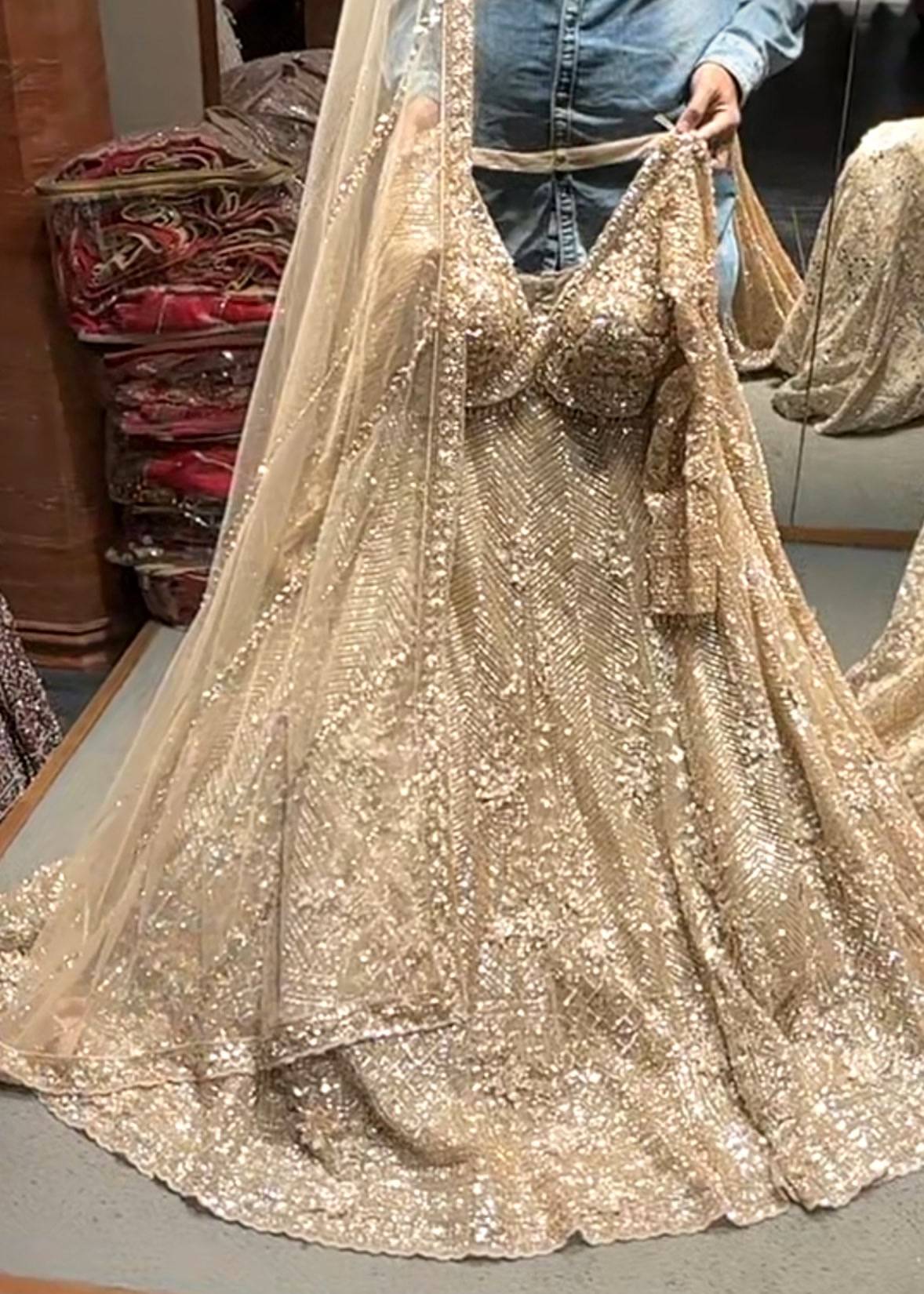 Champagne Gold Sequin Embellished Lehenga Set Image - 1
