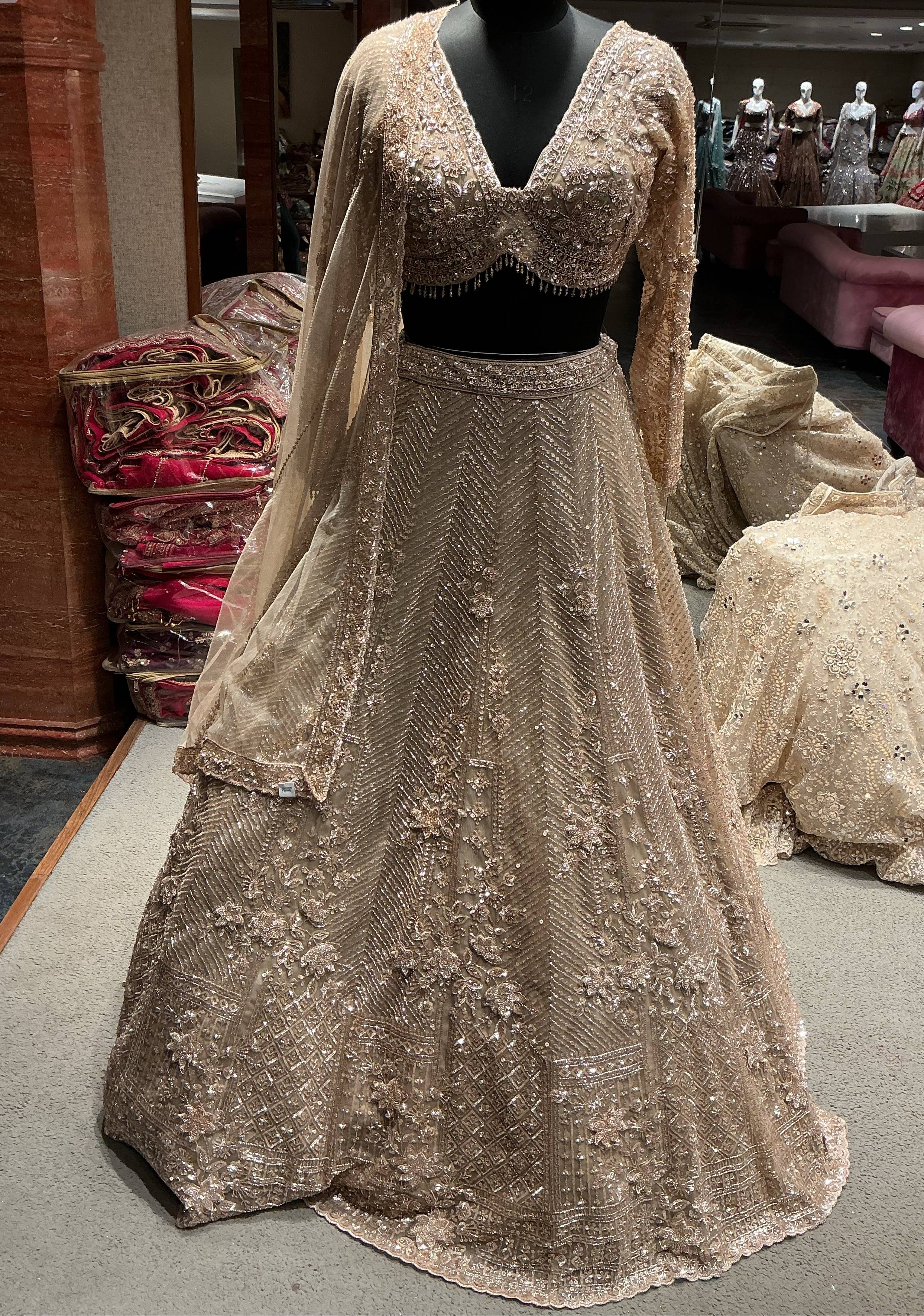 Champagne Gold Sequin Embellished Lehenga Set Image - 0