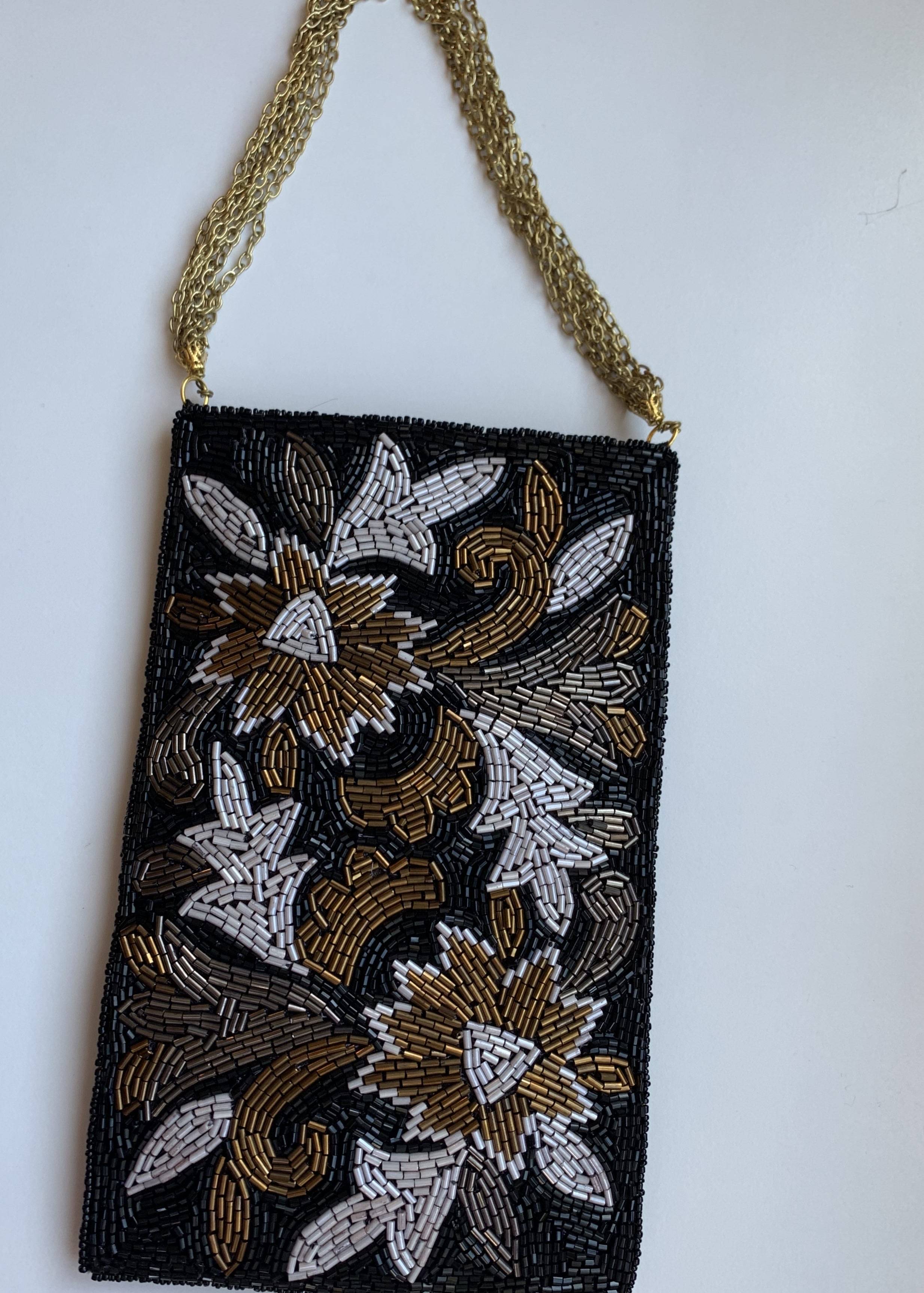 Black Beaded Floral Clutch Image - 1