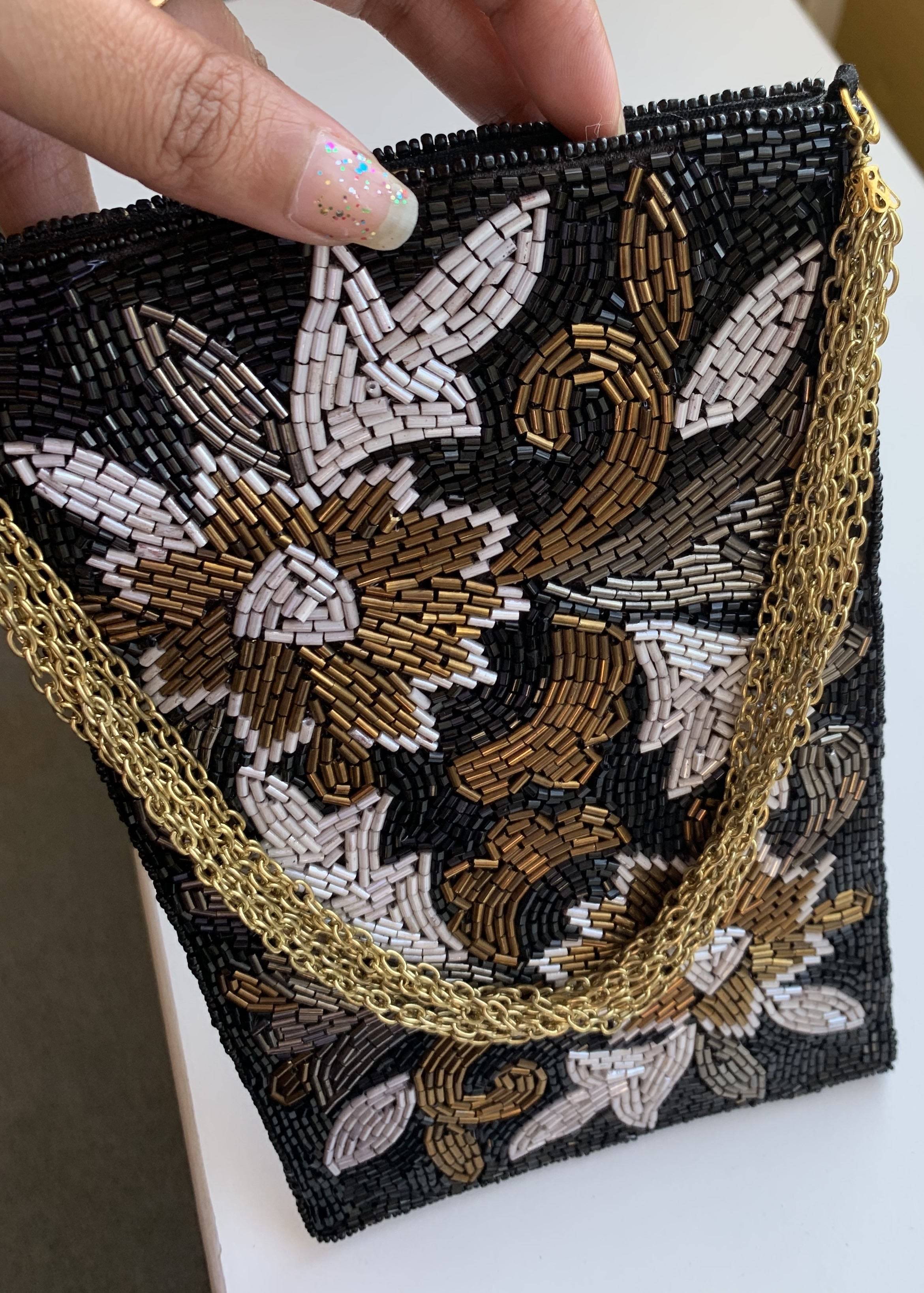Black Beaded Floral Clutch Image - 0
