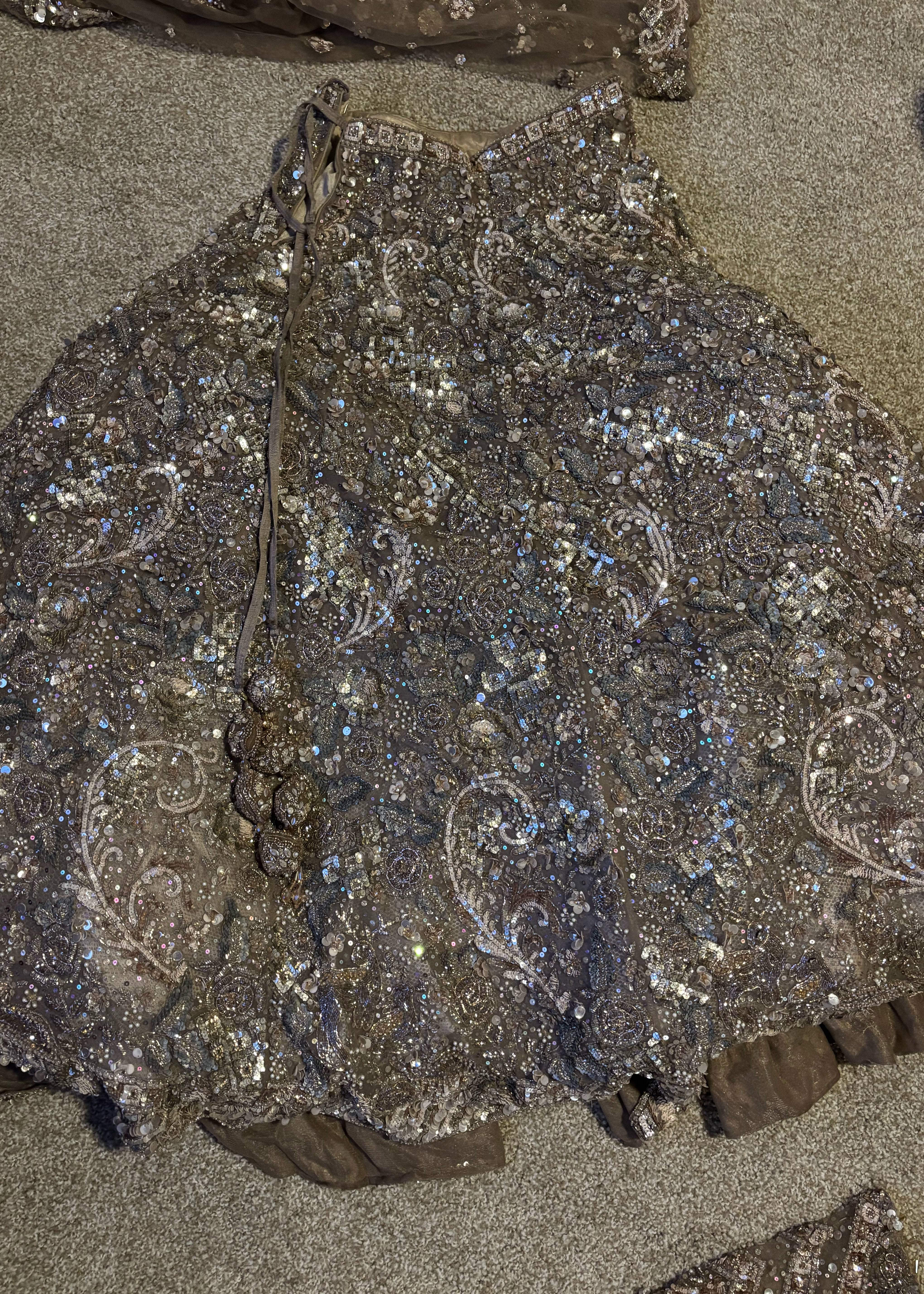 Silver Embellished Bridal Lehenga Image - 3