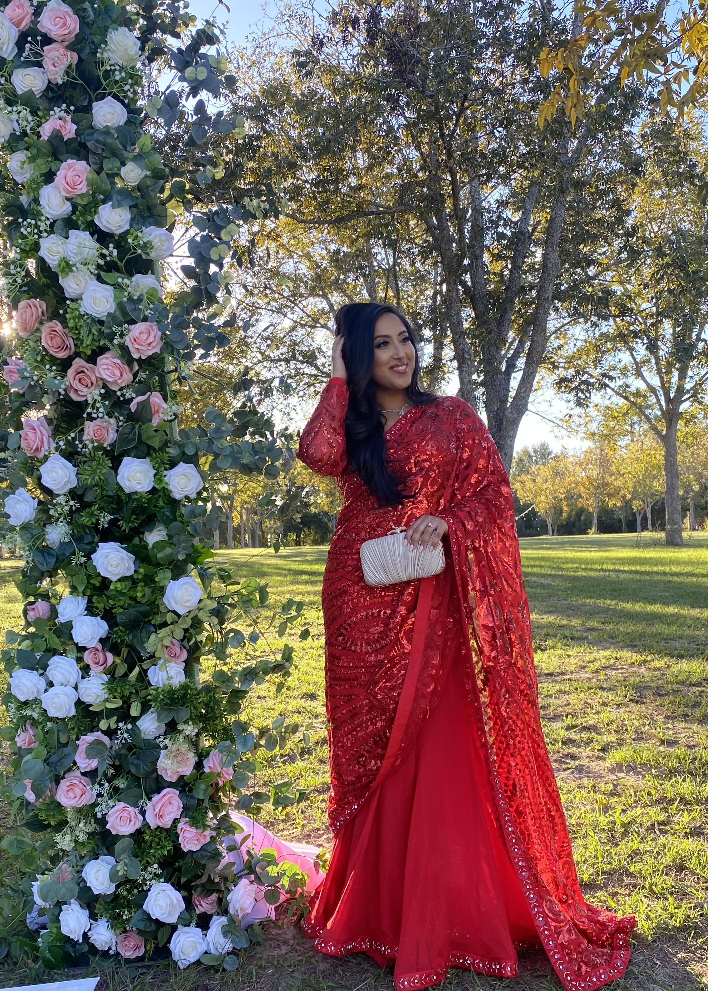 Red Sequin Embellished Sari Image - 1